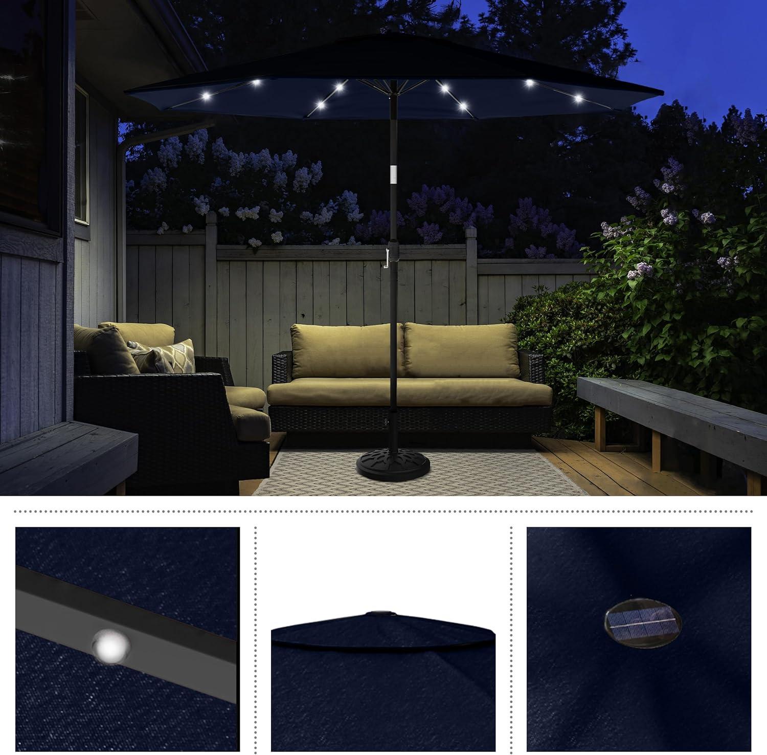 Pure Garden 10' Octagon Outdoor Patio Market Umbrella with Lights: UV Protection, Solar LED, Crank Handle, Push-Button Tilt