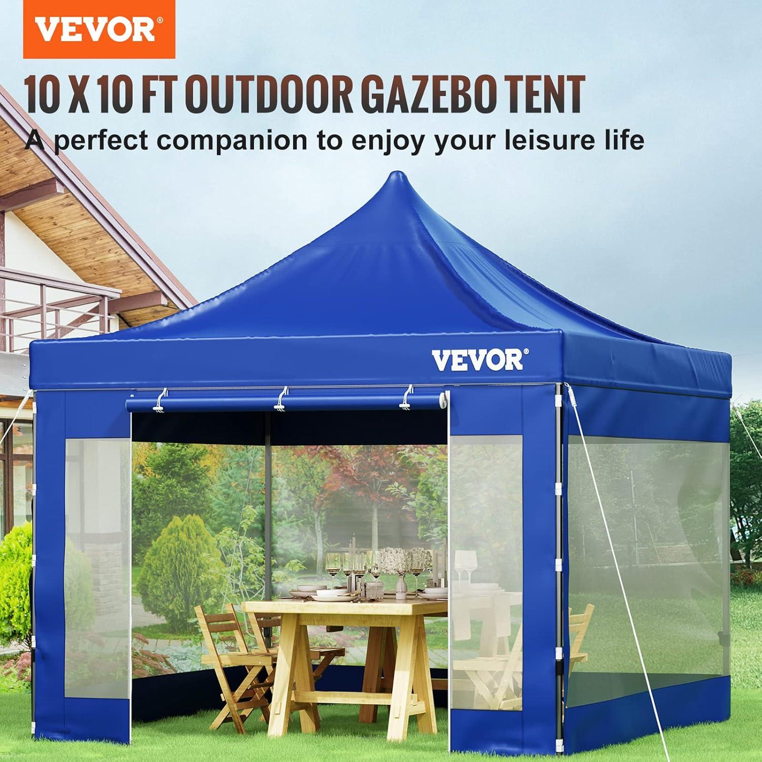 VEVOR 10x10 Blue Pop-Up Canopy Tent with Sidewalls and Wheeled Bag