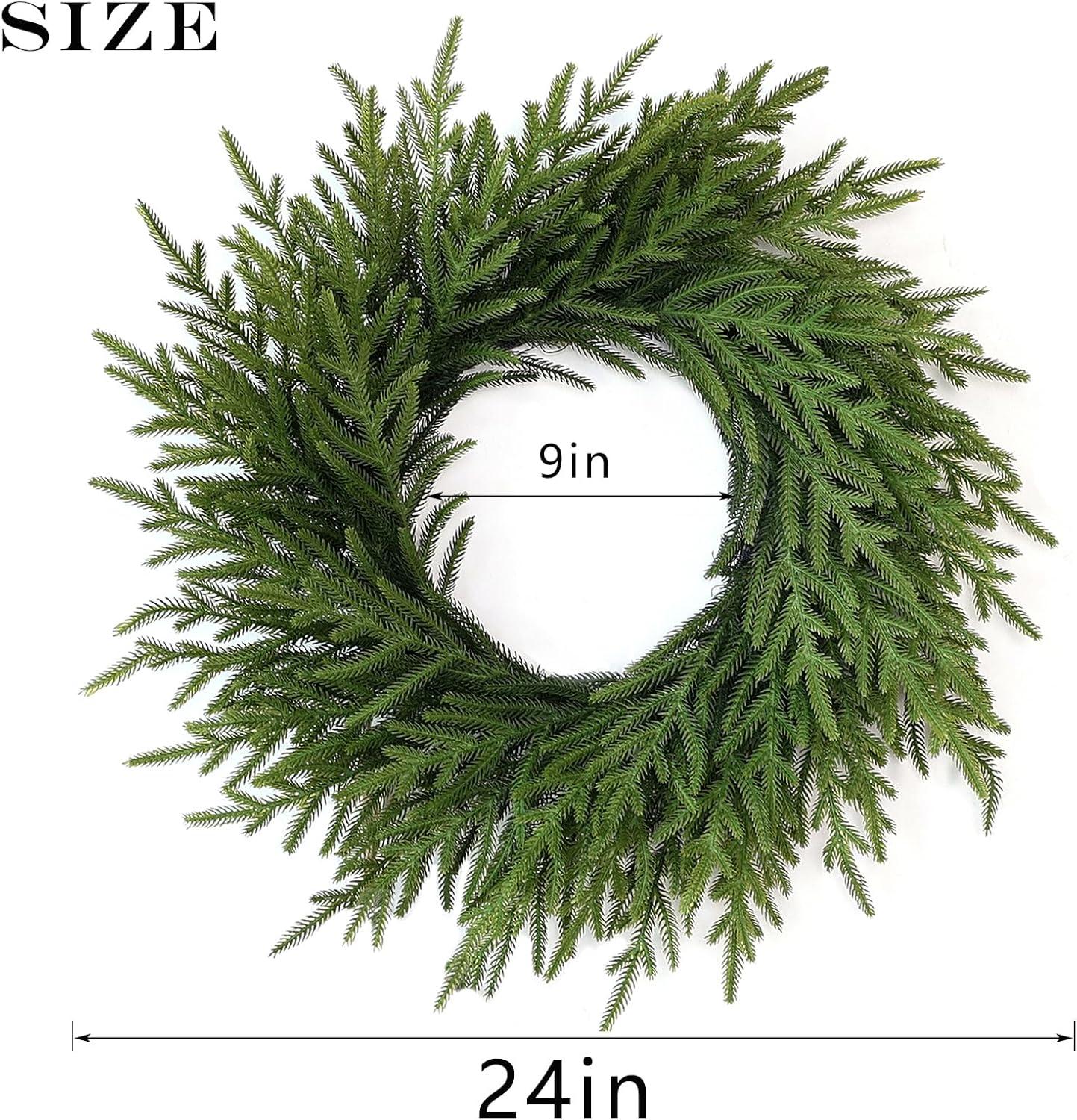 24" Pine Wreath for Front Door Artificial Christmas Wreath Green Faux Pine Wreath for Wall Windows Mantle Outdoor Christmas Decoration