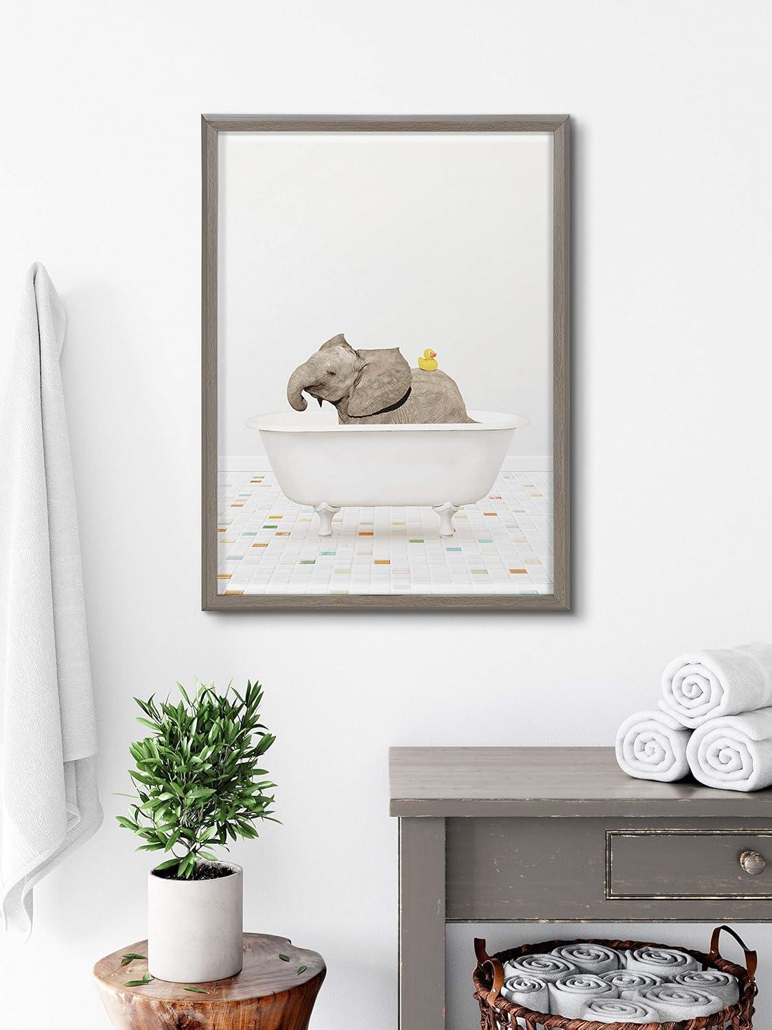 18" x 24" Blake Baby Elephant Bath Time Framed Printed Glass - Kate & Laurel: Nursery Wall Decor, Bathroom Art