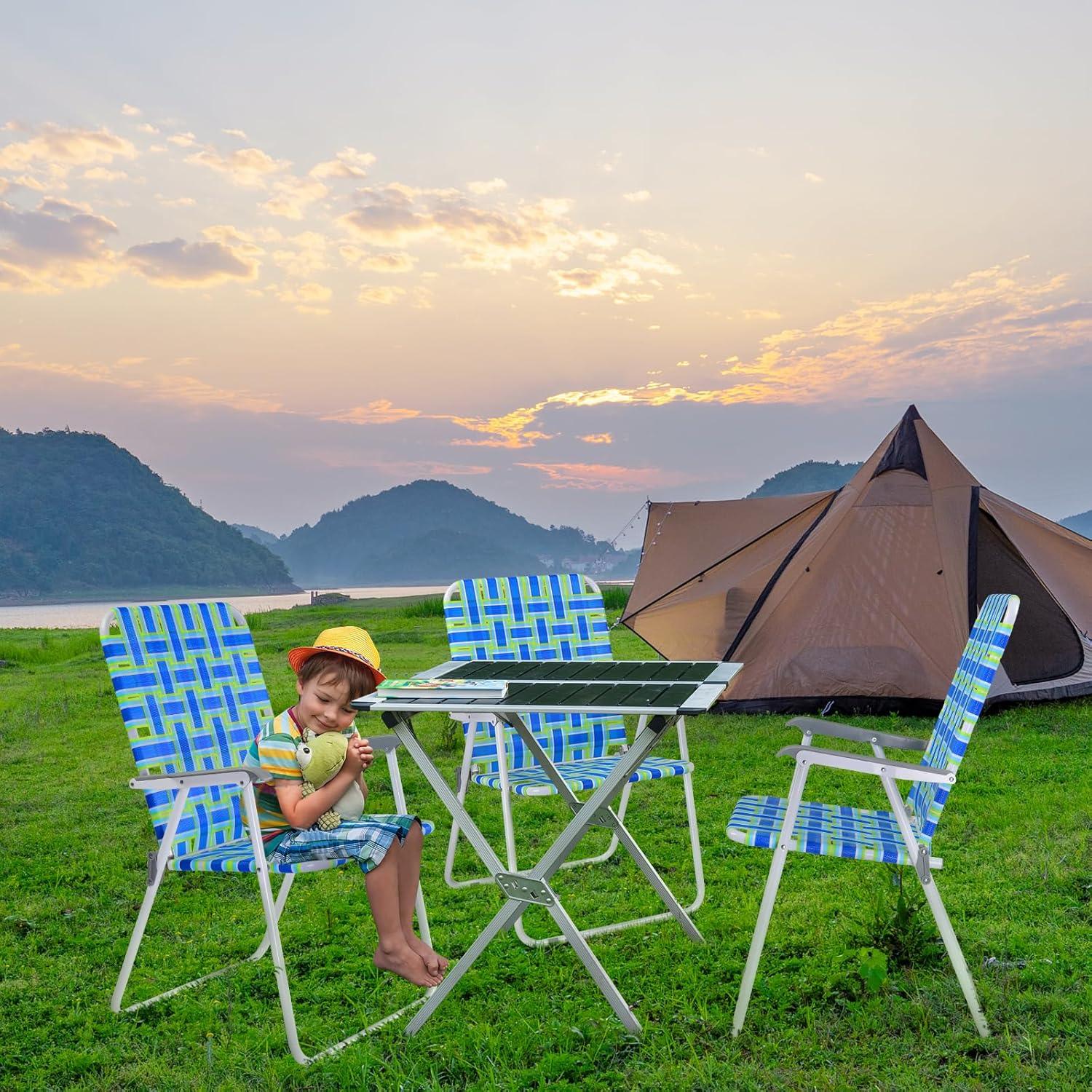 Blue and Green Webbed Folding Outdoor Camping Chair