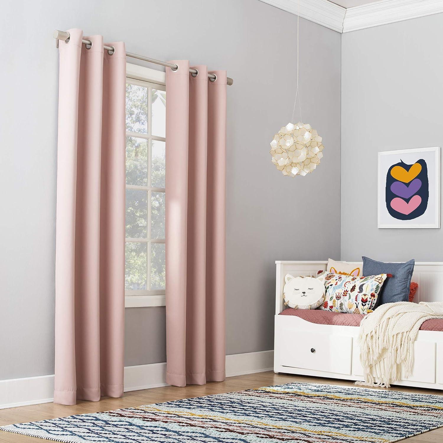 40"x95" Sun Zero Blackout Riley Kids' Bedroom Grommet Curtain Panel Blush: Noise Reduction, Energy Efficient