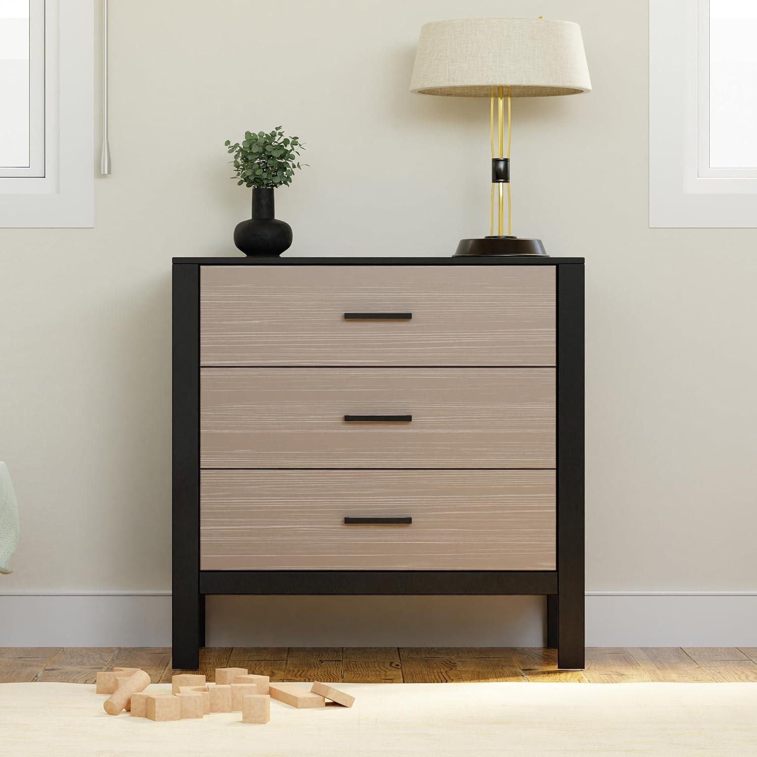 Modern Farmhouse Black and Coastwood 3-Drawer Nursery Dresser