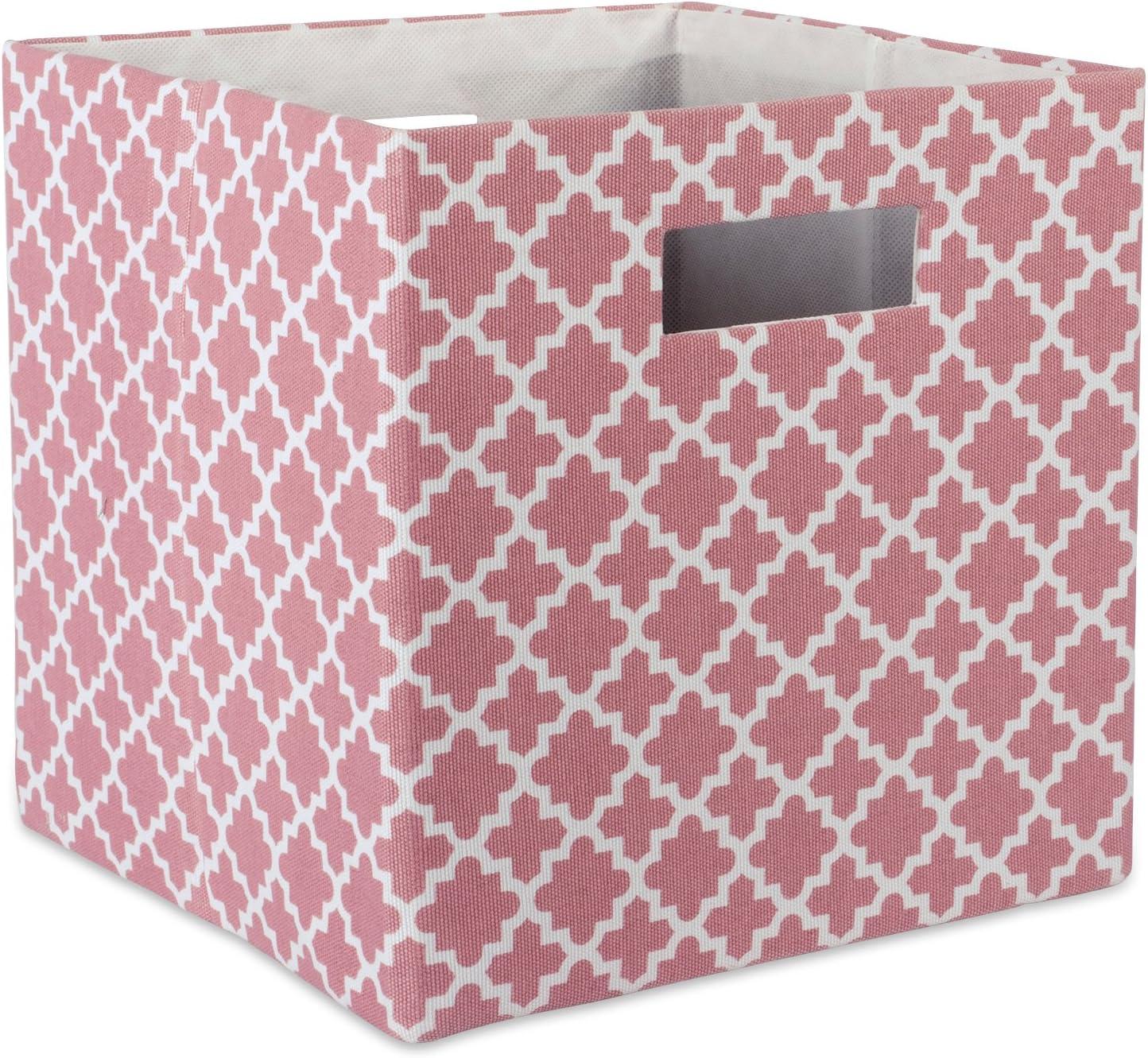 Contemporary Home Living Rose Pink Cube Storage Bin with Lattice Design 13"