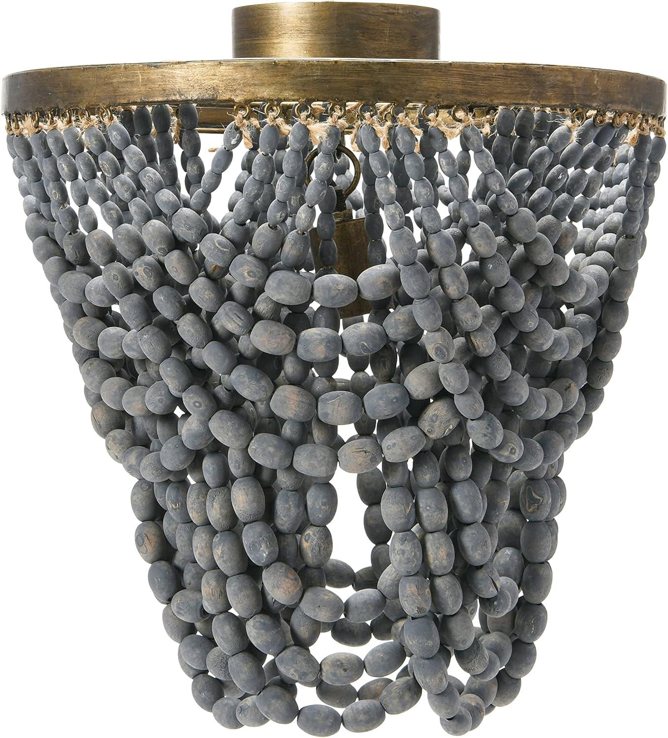 Gold and Grey Wood Bead Semi-Flush Mount Ceiling Light