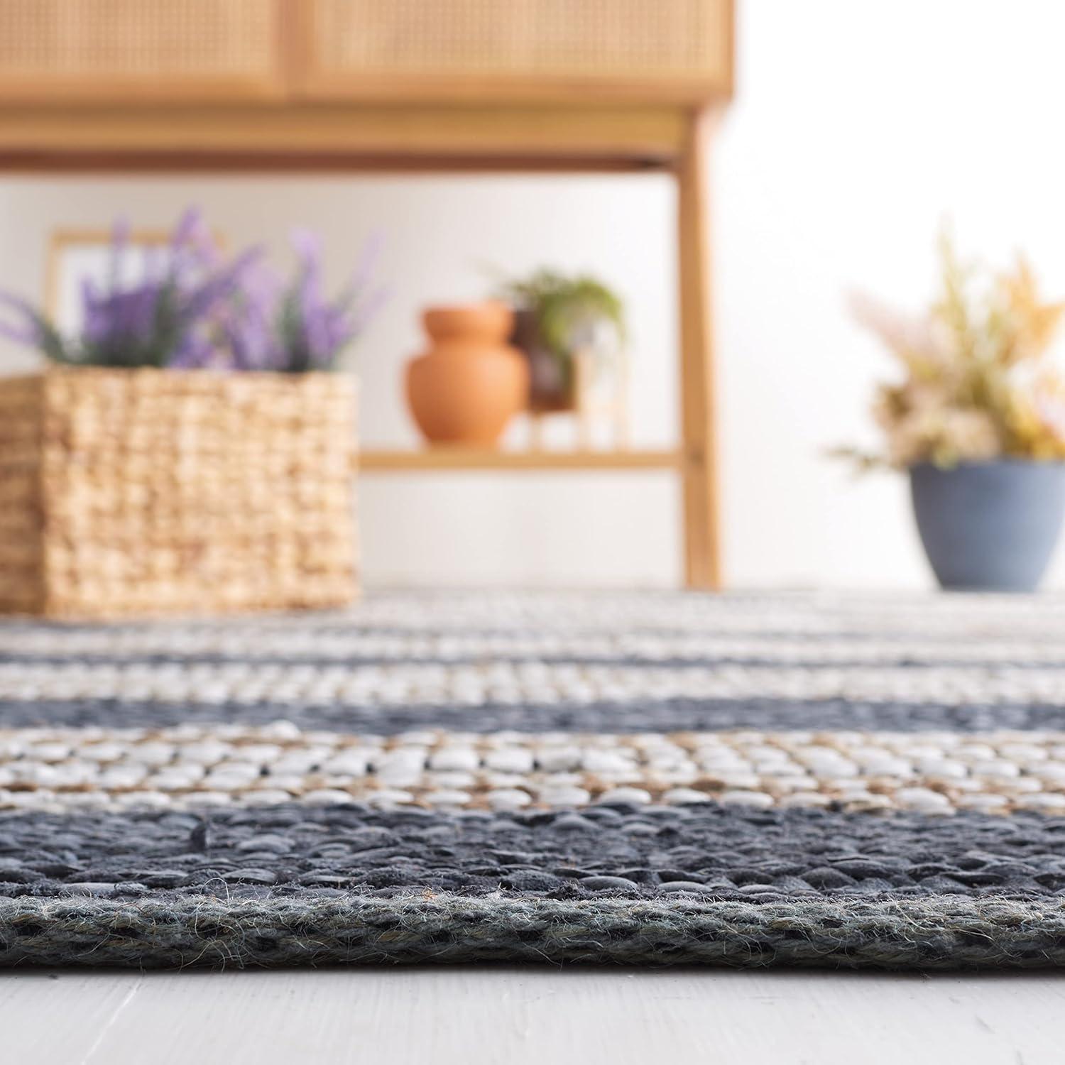 Vintage Leather VTL204 Hand Woven Area Rug - Dark Grey/Natural - 8'x10' - Safavieh.