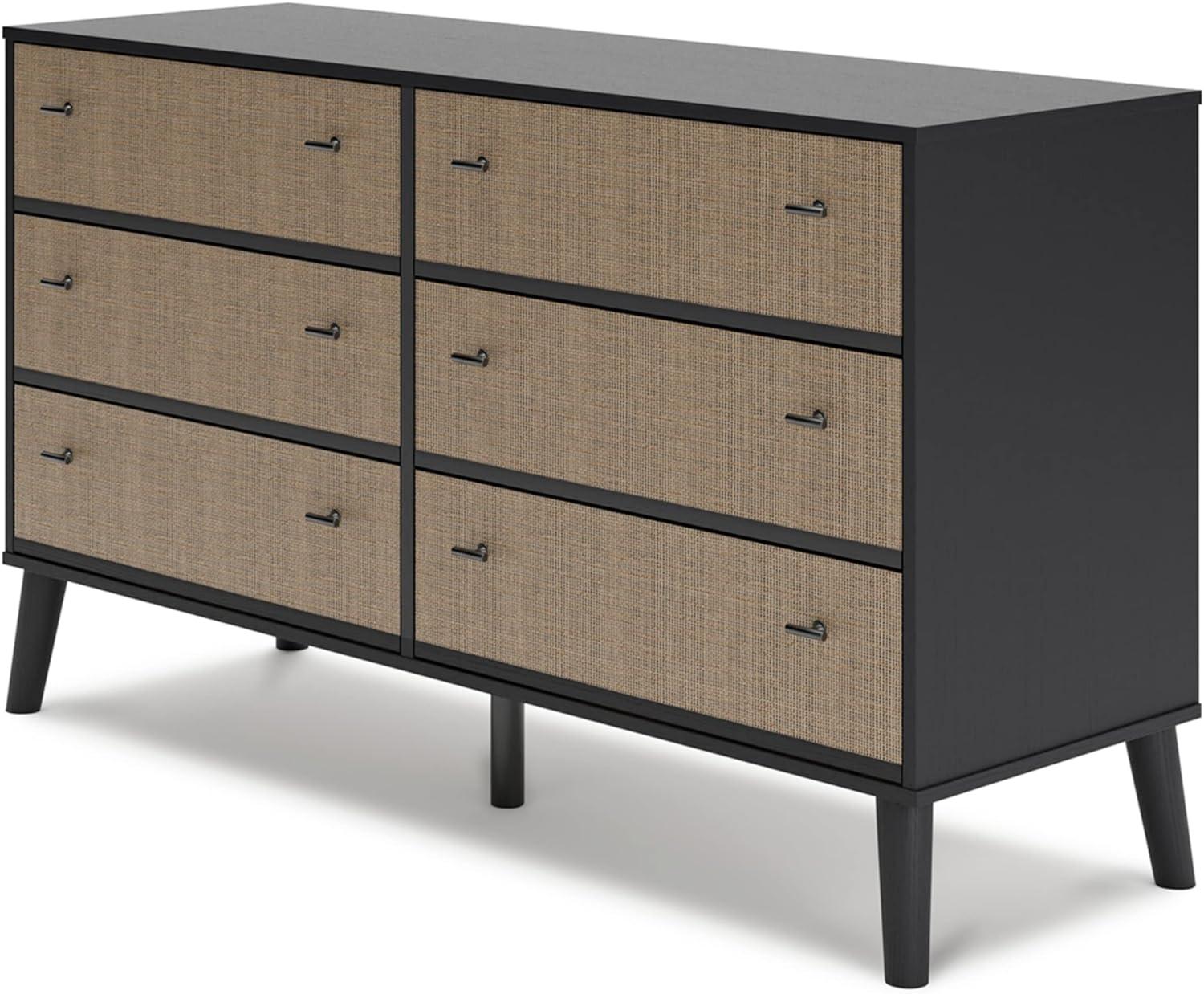 Charlang Mid-Century Modern Black & Beige 6-Drawer Dresser