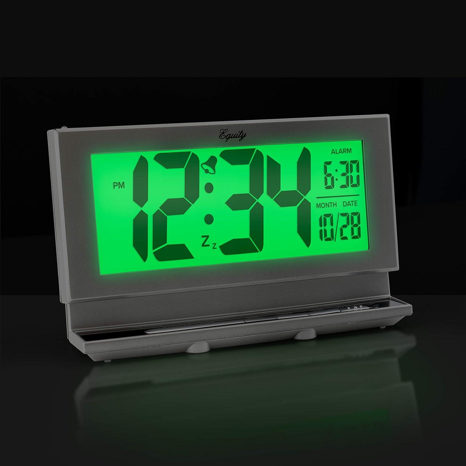 Silver 2" Digital LCD Alarm Clock with Night Vision