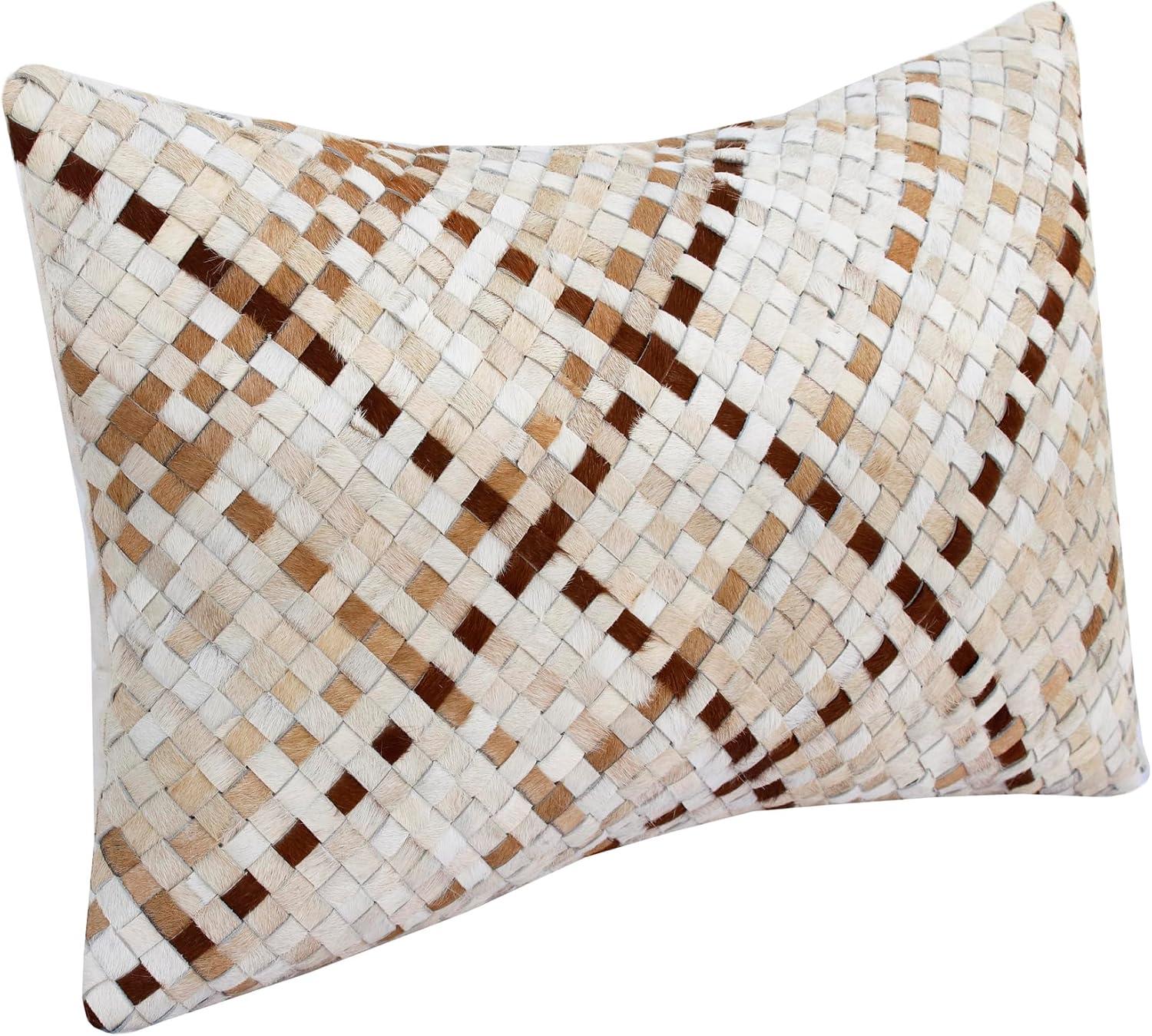 Ivory and Brown Textured Fur Throw Pillow