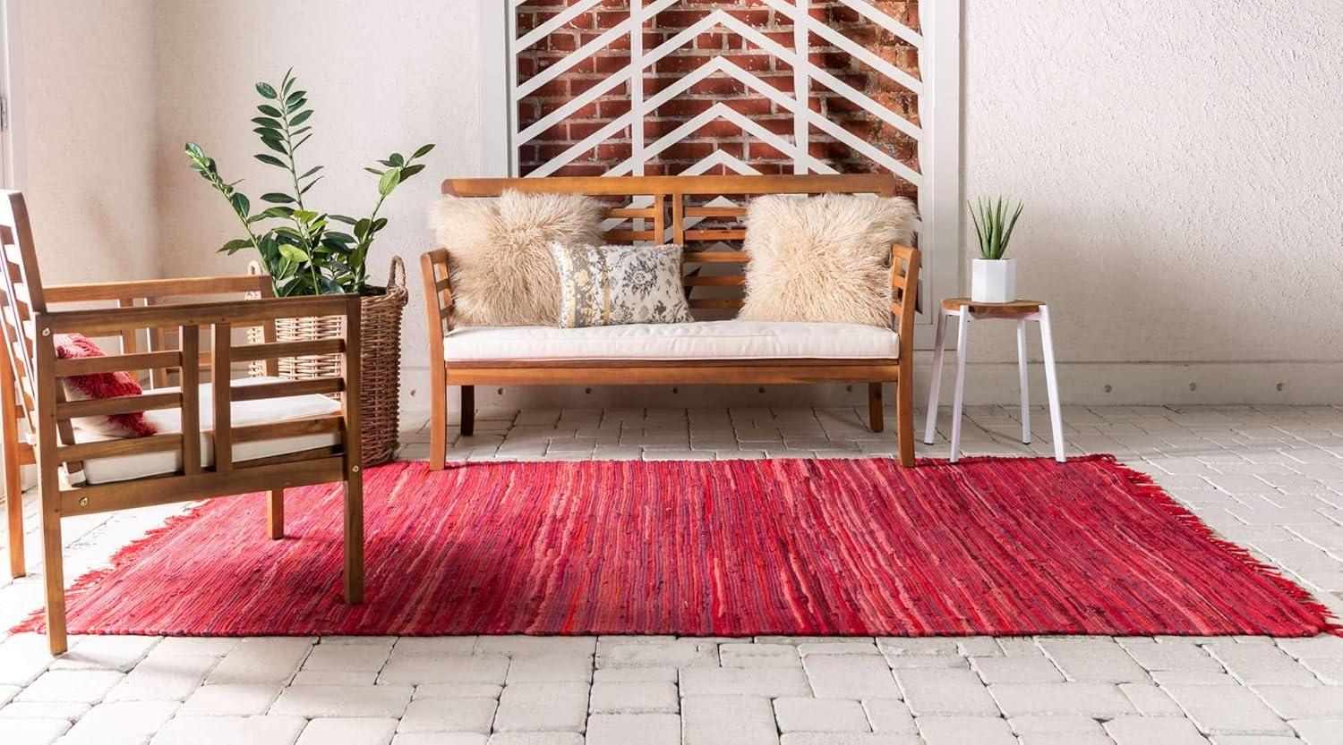 Presley Striped Hand-Knotted Cotton Red Area Rug