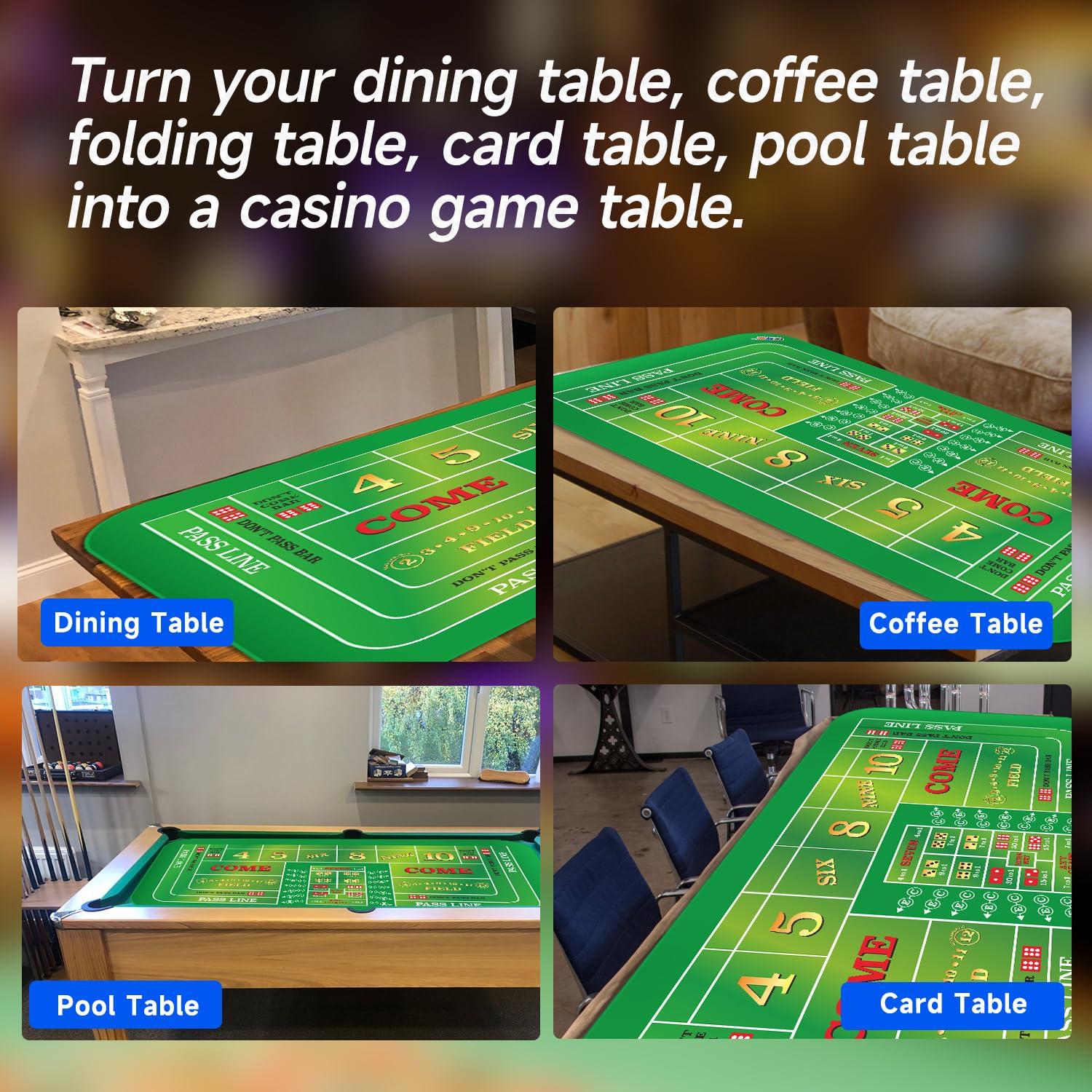 GSE 70" x 35" Casino Craps Tabletop Layout Mat with Carrying Bag, Non-Slip Rubber Layout Mat
