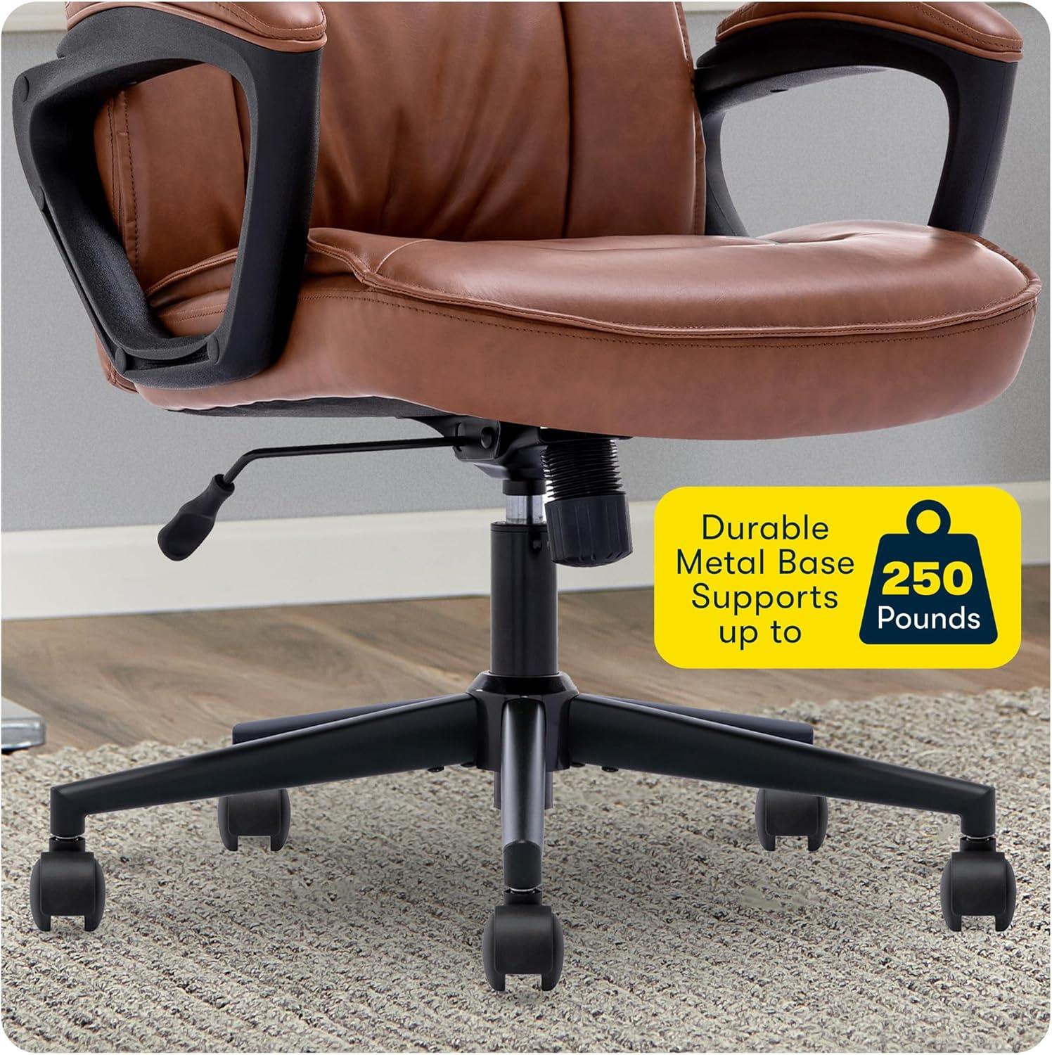 Style Hannah Office Chair Bonded Leather Comfort Cognac - Serta: Ergonomic Lumbar Support, Adjustable Height