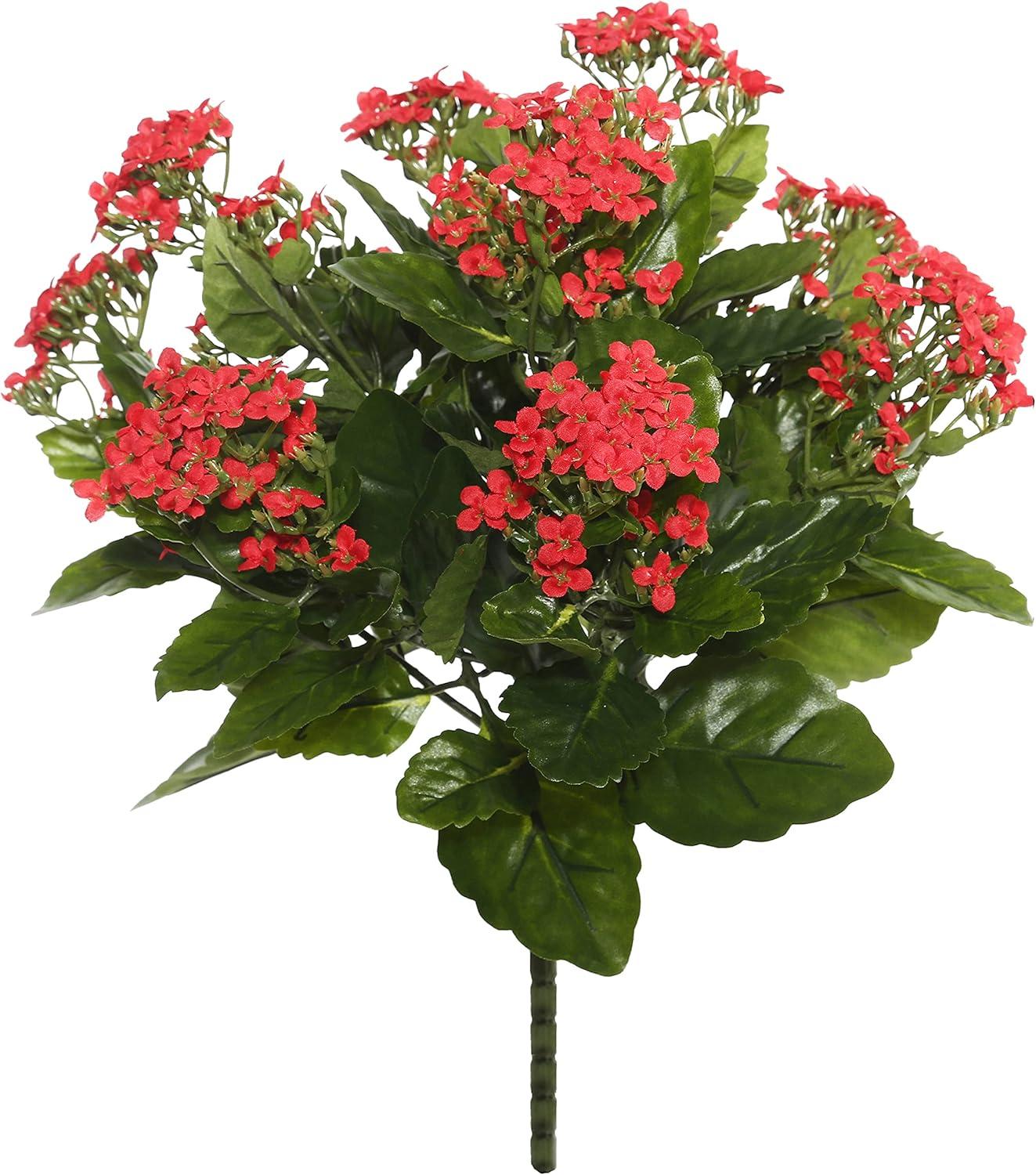 15.5" Red Polyester Artificial Kalanchoe Bush