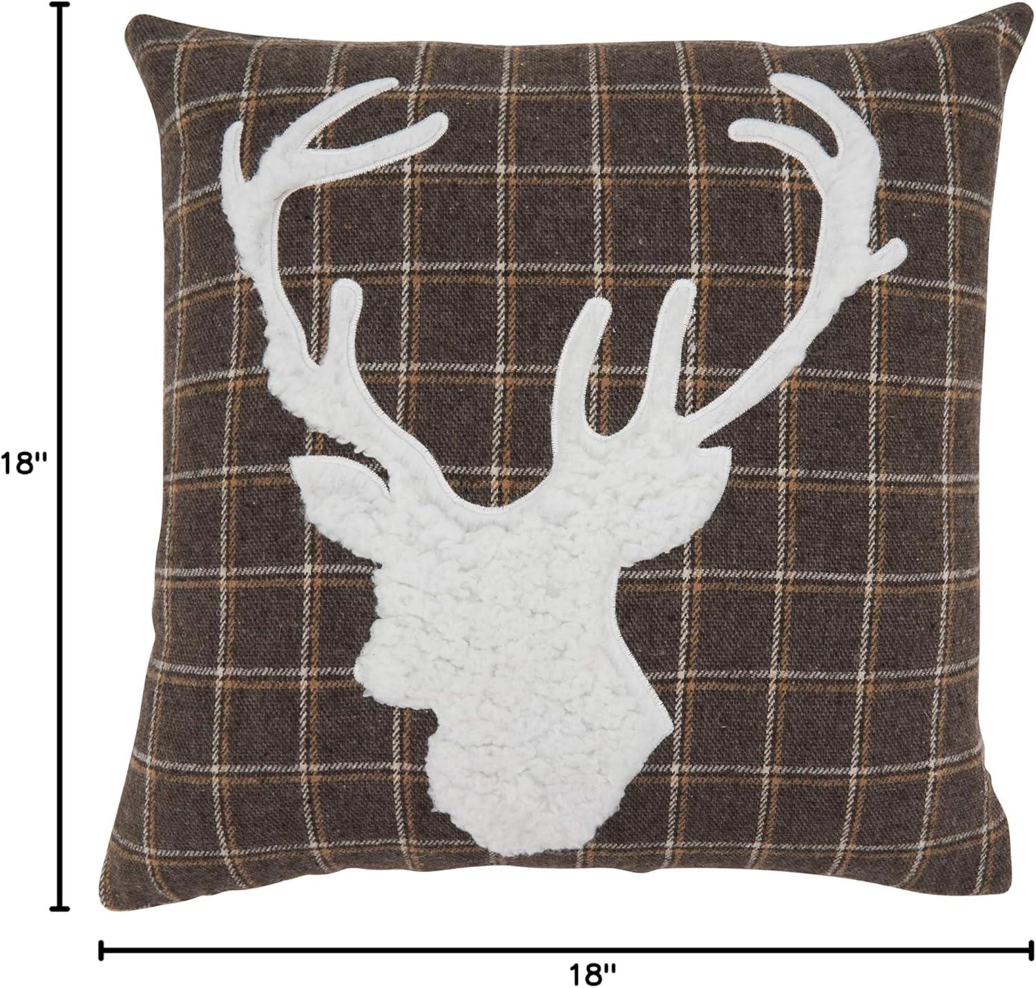 Brown Plaid Reindeer Applique Medium Throw Pillow