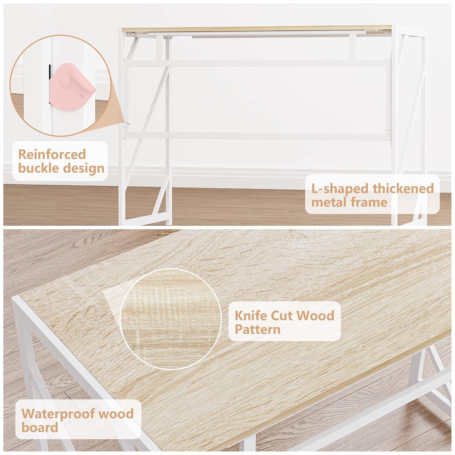 Elephance Folding Desk Writing Computer Desk for Home Office, No-Assembly Study Office Desk Foldable Table for Small Spaces