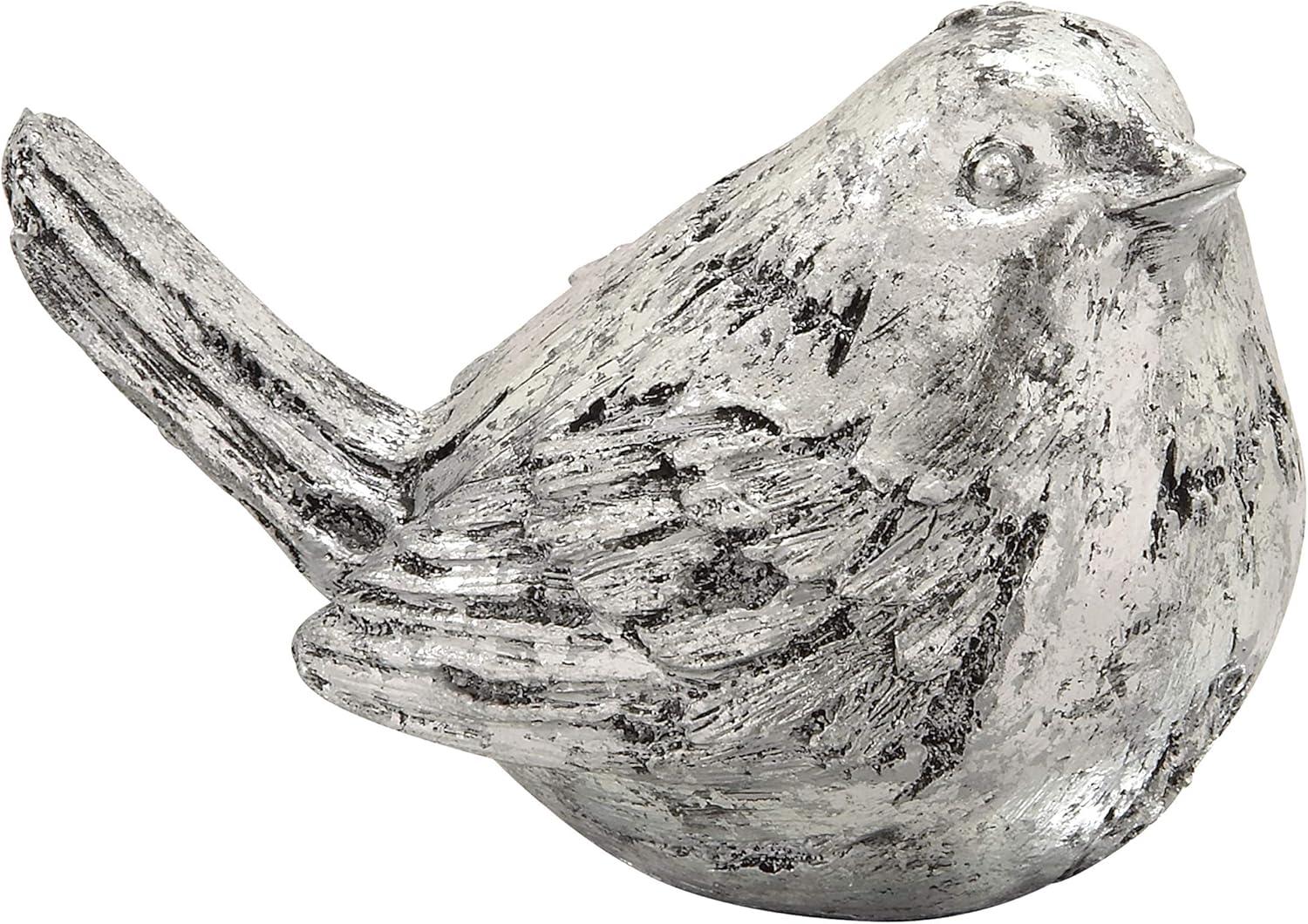 8"W, 6"H Silver Polystone Bird Sculpture, by DecMode (2 Count)