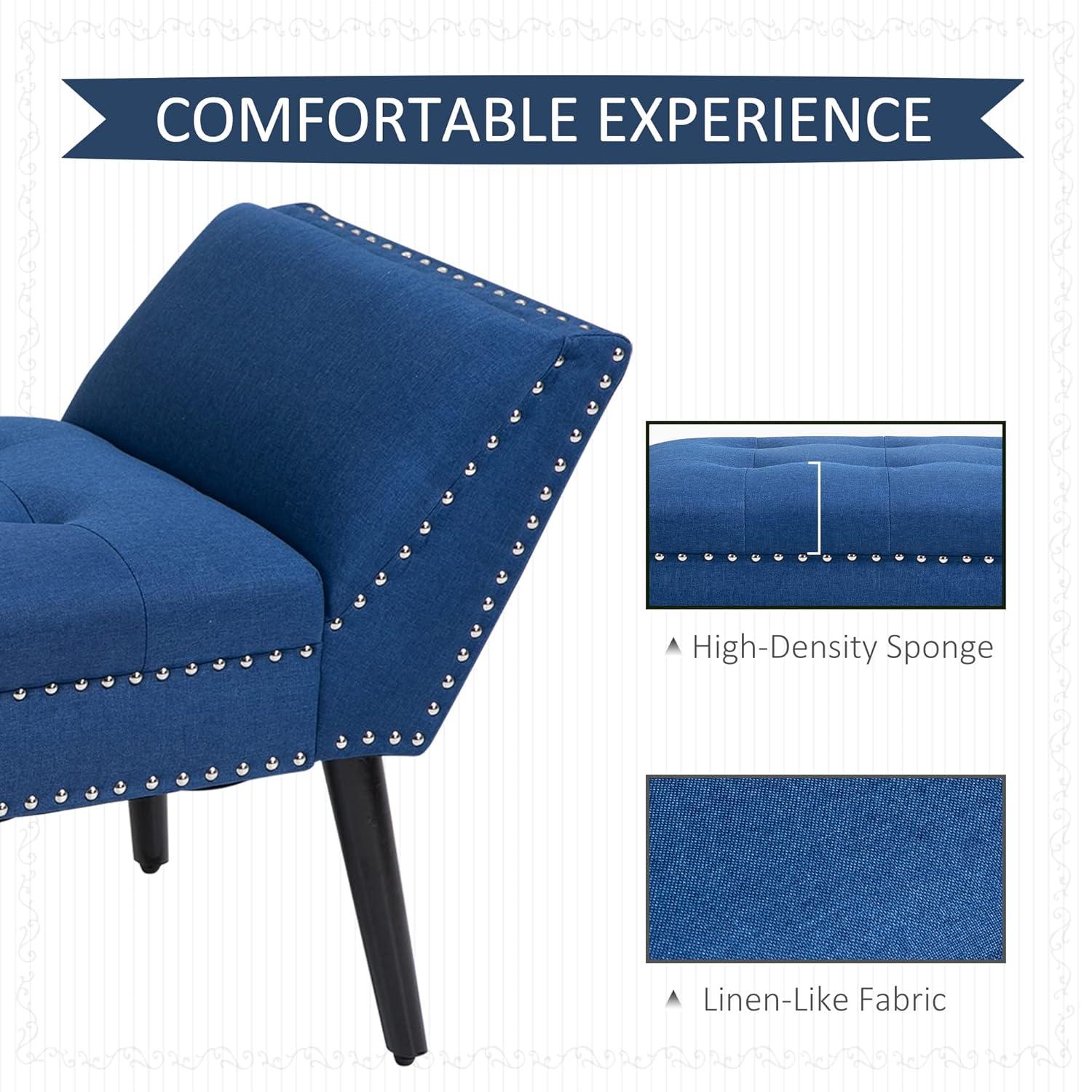 HOMCOM Modern Button Tufted Sitting Bench, Accent Fabric Upholstered Ottoman for Bedroom or Living Room, Blue