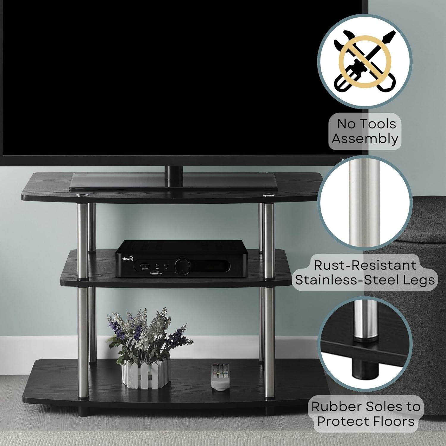 Convenience Concepts Designs2Go Three-Tier TV Stand in Black Wood Finish