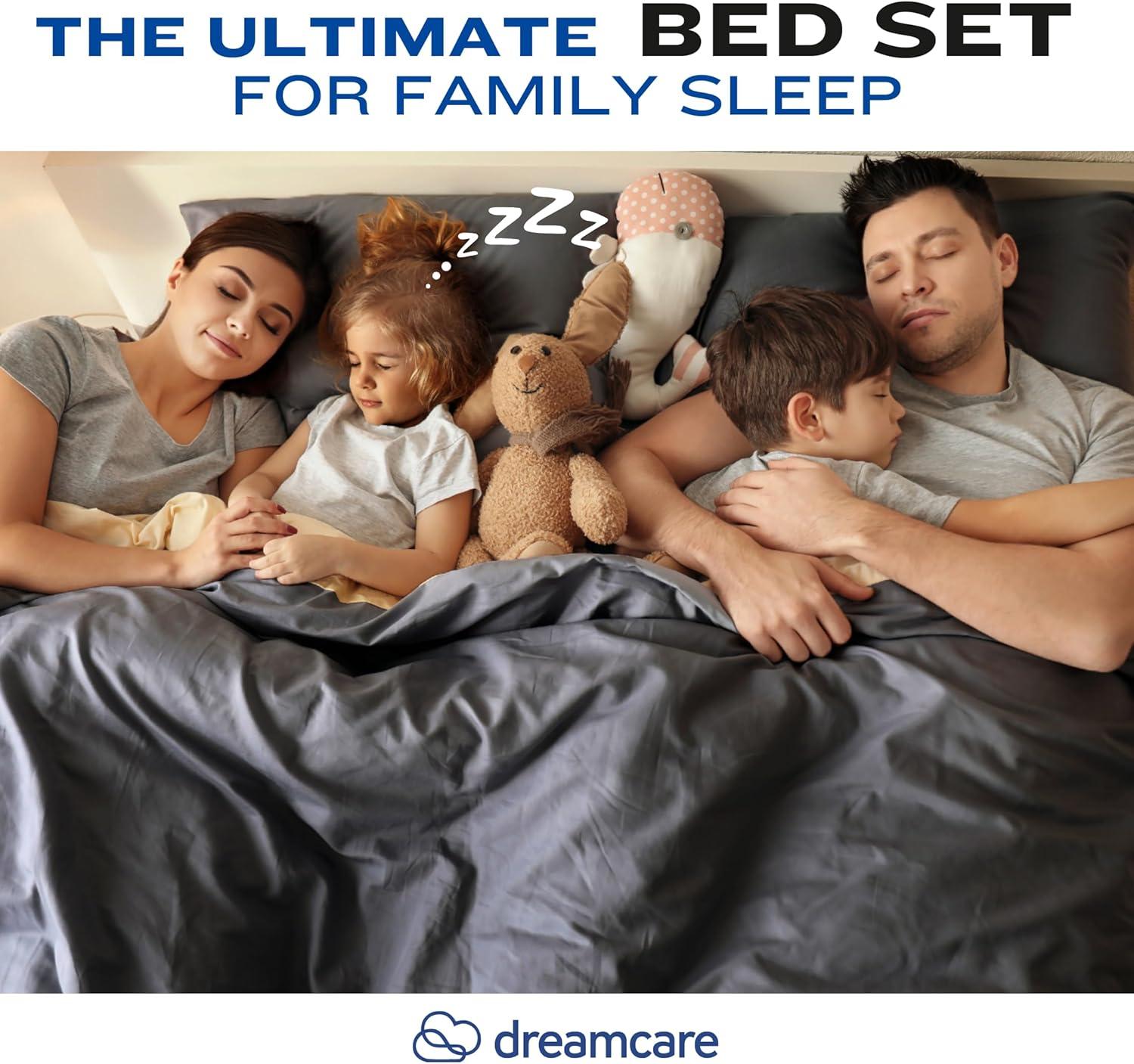 DREAMCARE - Bed Sheets Set - Queen Size Sheet with Side Pocket - 4pcs Set, 15 inches, Dark Gray