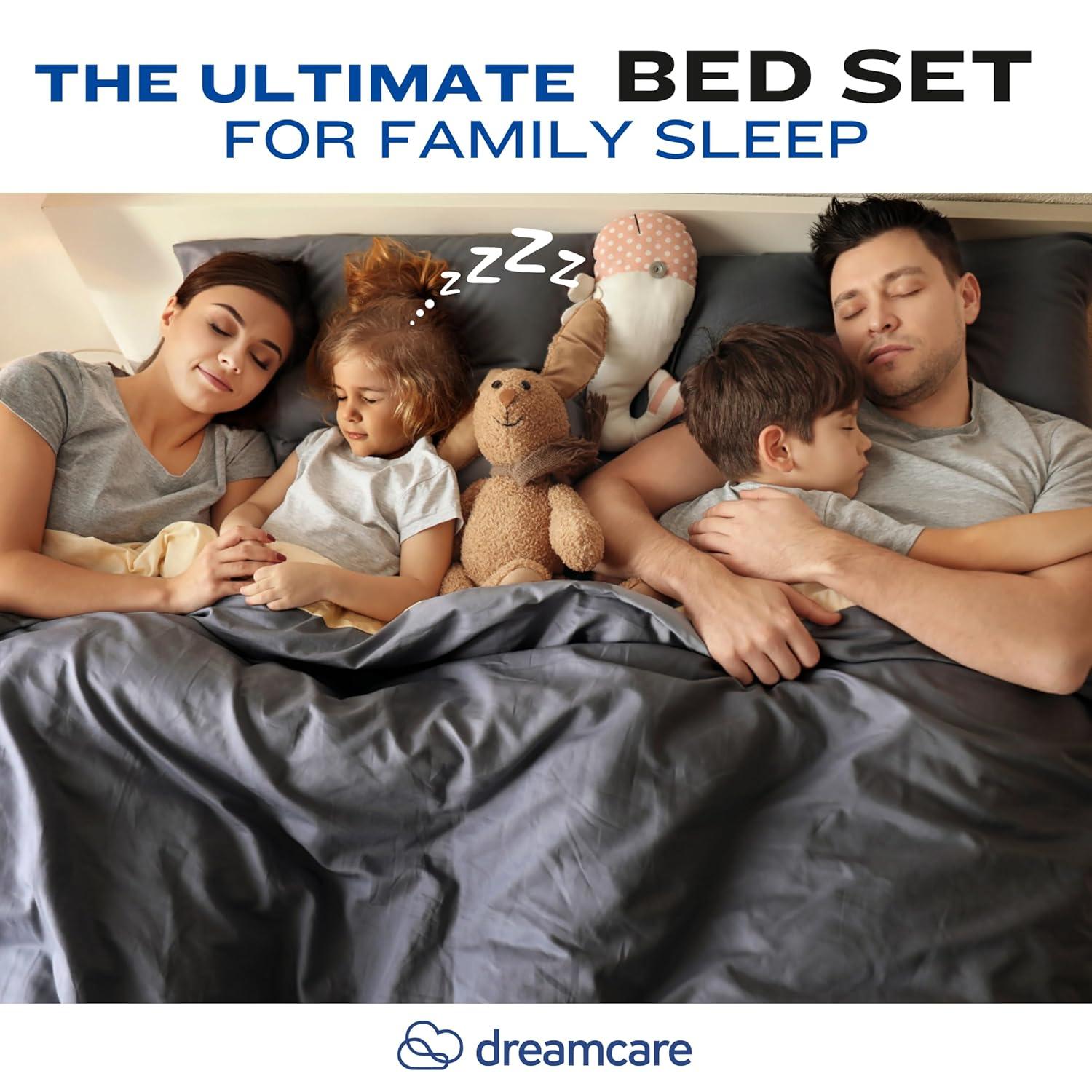 DREAMCARE - Bed Sheets Set - Queen Size Sheet with Side Pocket - 4pcs Set, 15 inches, Dark Gray