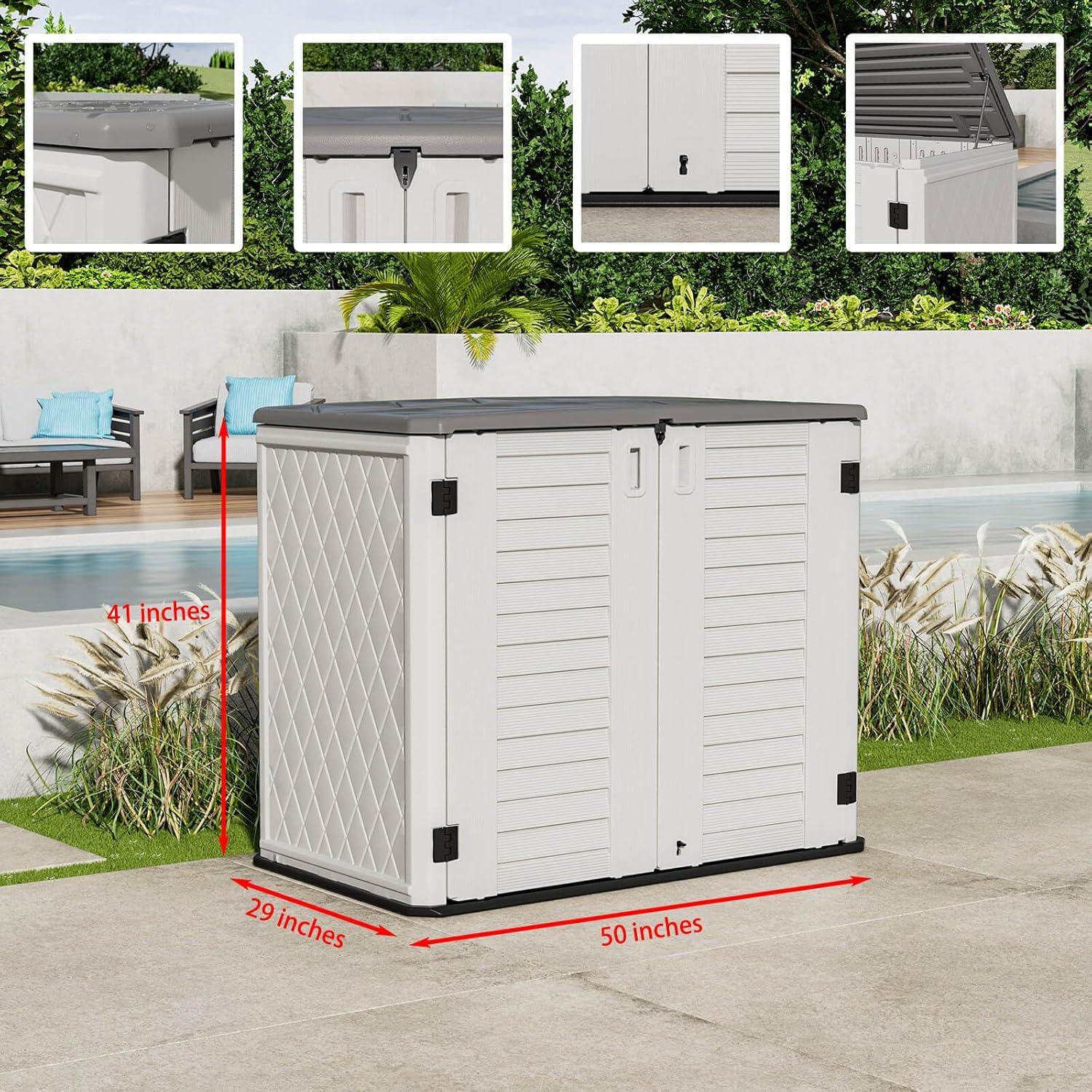 White HDPE Resin Outdoor Storage Shed with Shelving