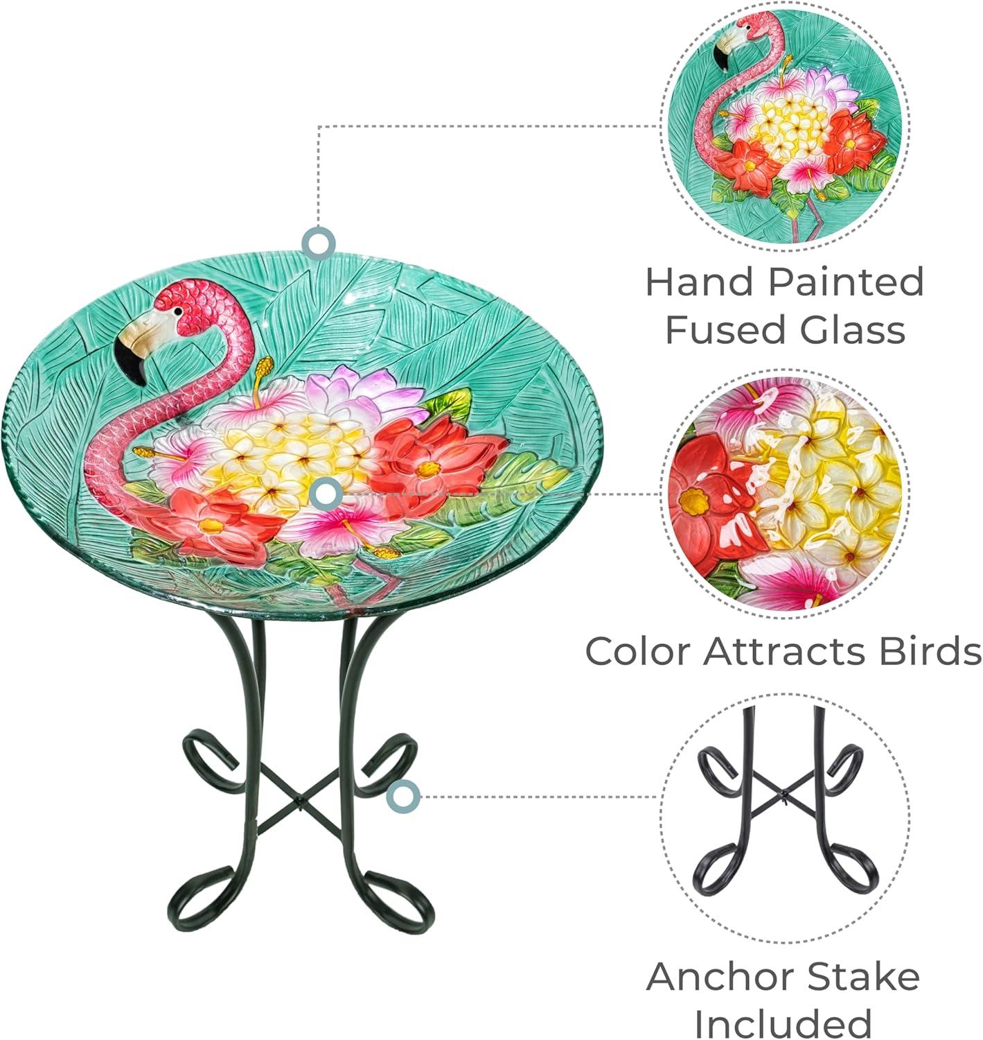 Teamson Home 17.8" Fusion Glass Birdbath with Metal Stand, Multi