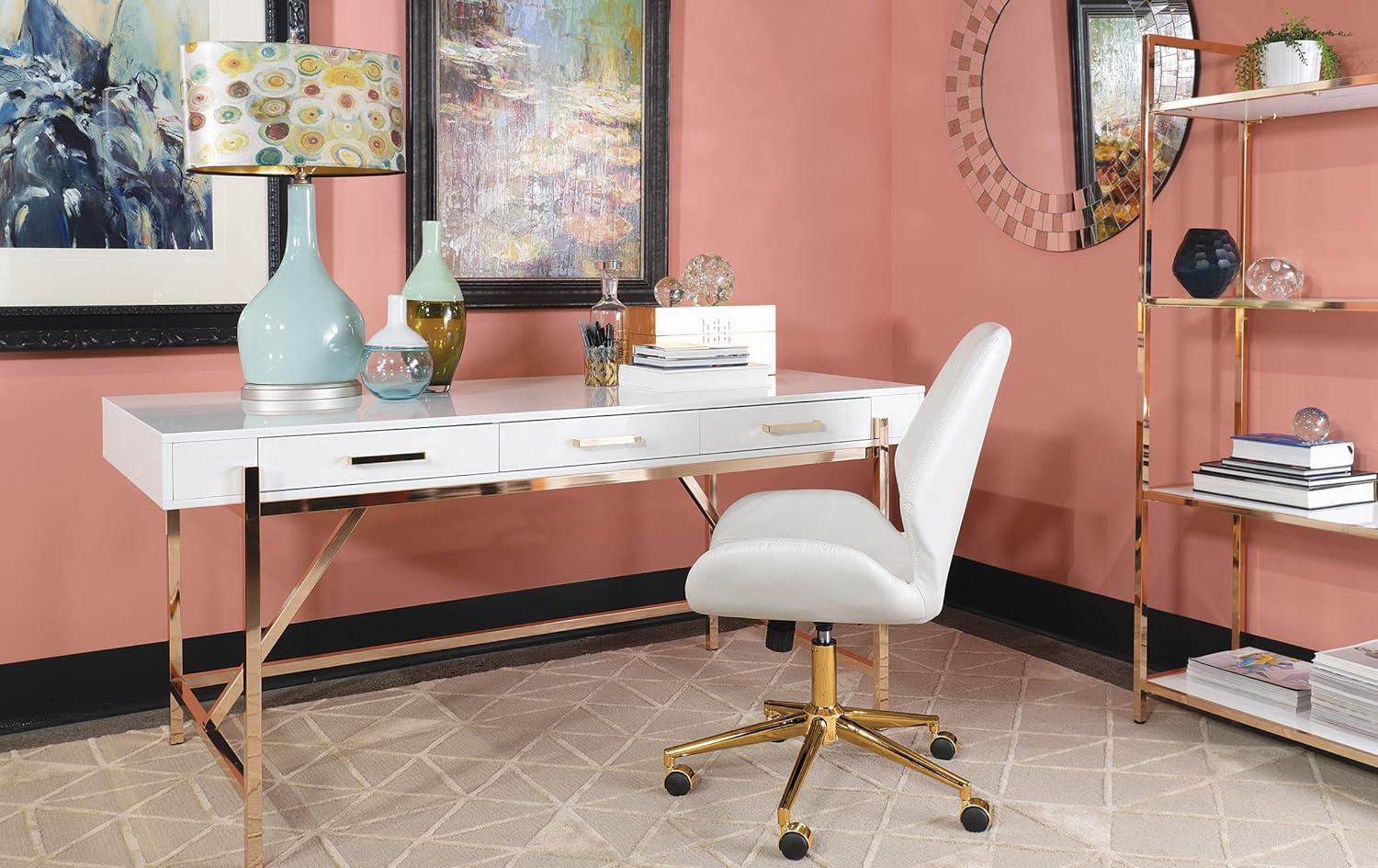 Broadway Desk with White Gloss and Gold Plated Finish