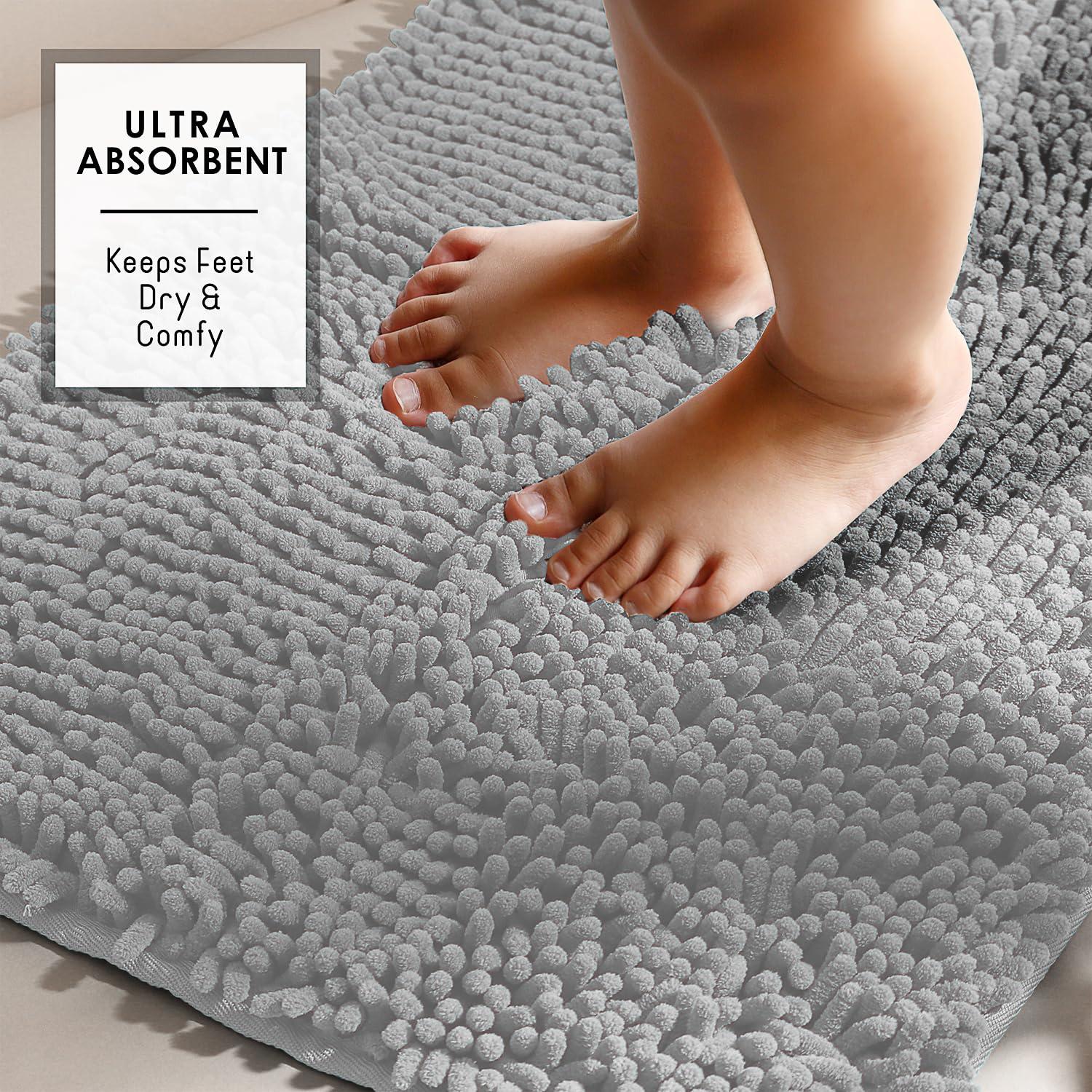 Hearth & Harbor Bathroom Rugs, Chenille Bath Mat - Light Gray Bath Rug, 20x32