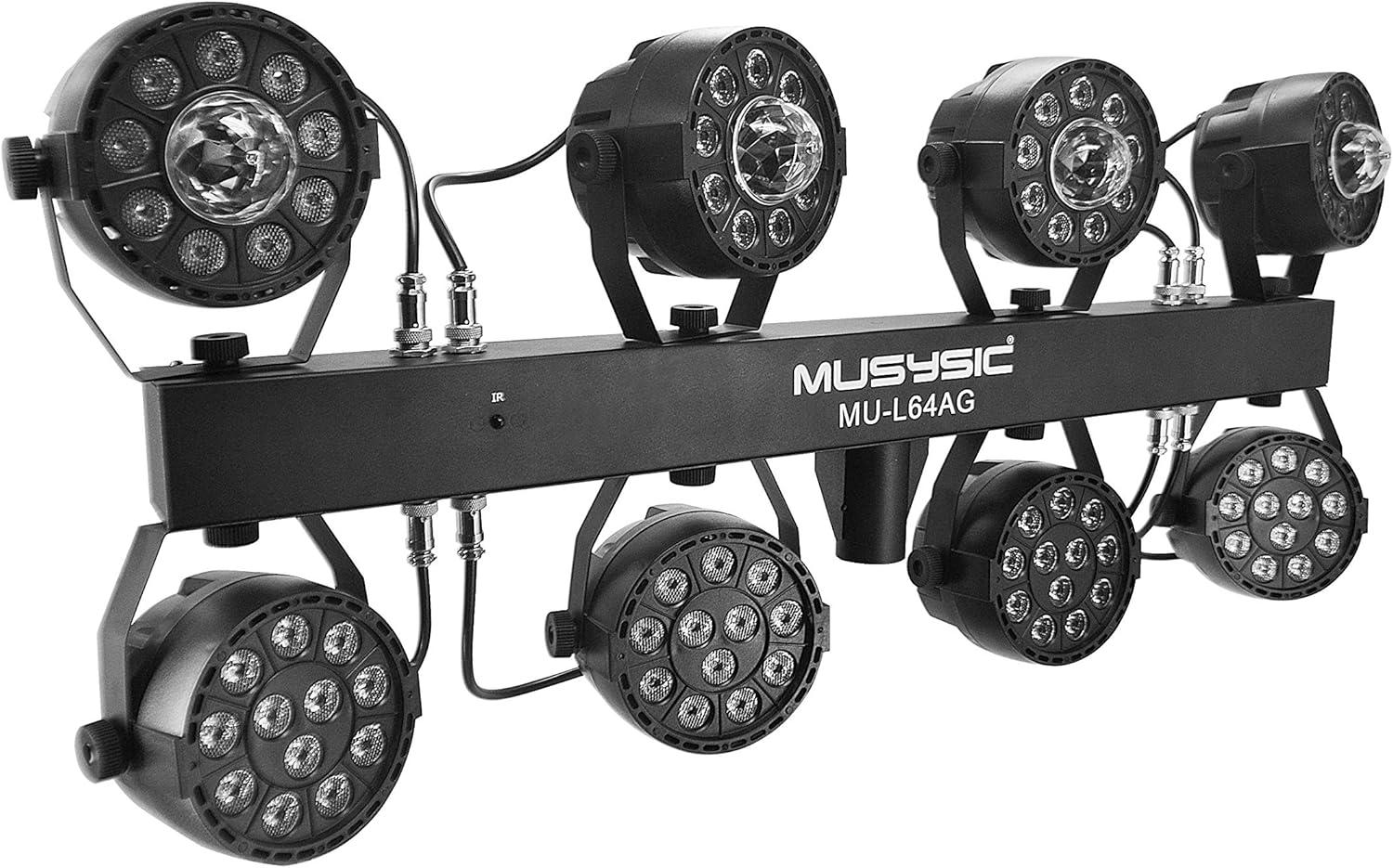 MUSYSIC LED RGB Dj Light with Stand, 8 Par Powerhouse GigBar for Parties, Concerts and Light Shows, DJ Band DMX System, Lighting Package w/Stage Light Stand - MU-L64AG