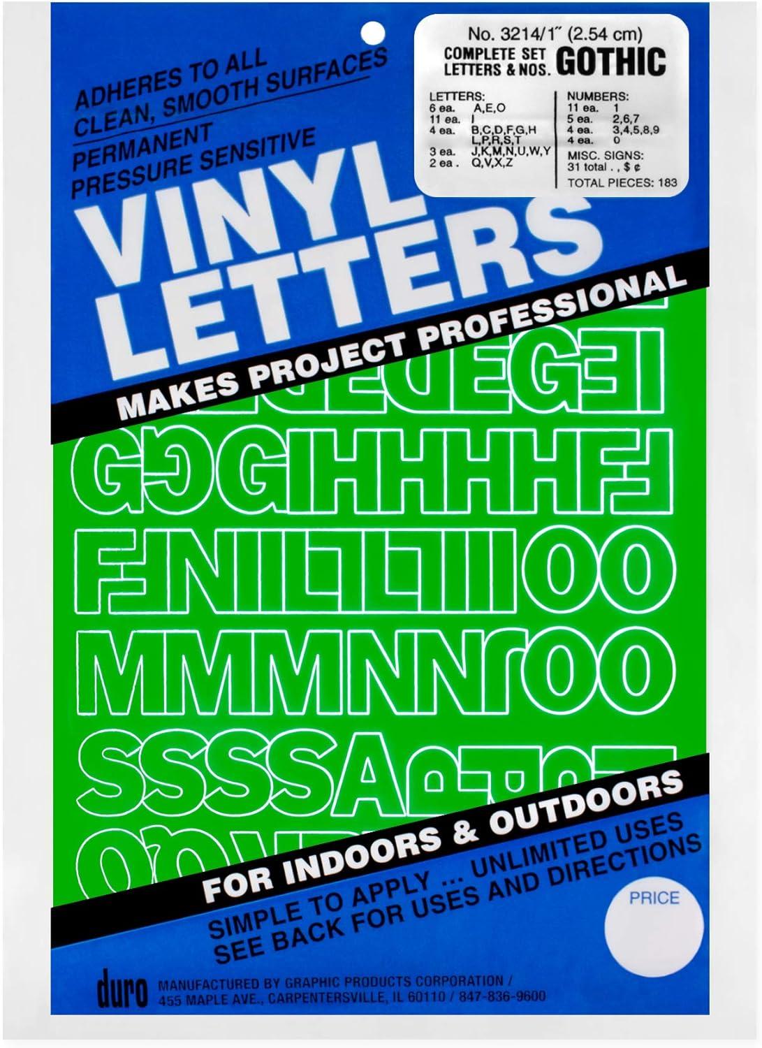 Green 1-inch Permanent Adhesive Vinyl Letters and Numbers Set