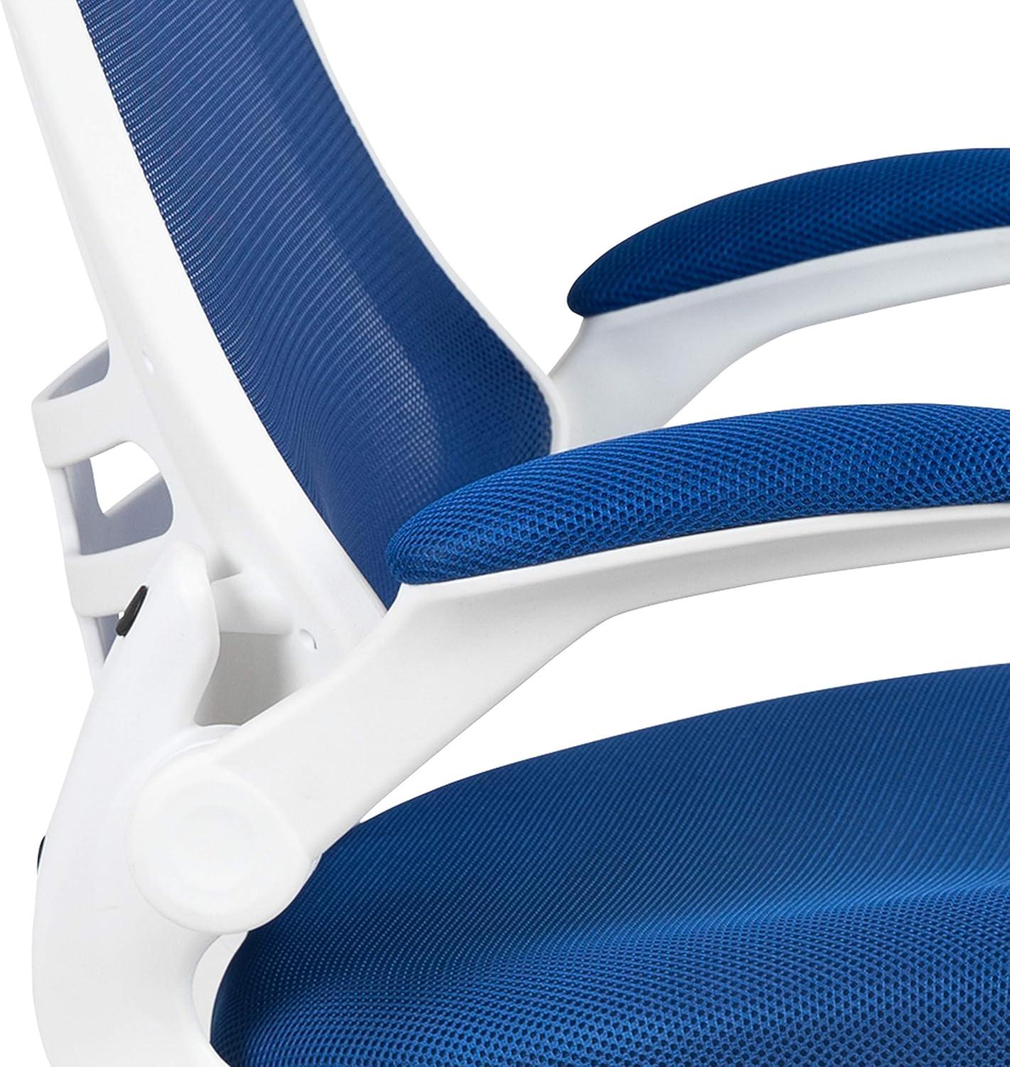 Flash Furniture Kelista Mid-Back Blue Mesh Swivel Ergonomic Task Office Chair with White Frame and Flip-Up Arms