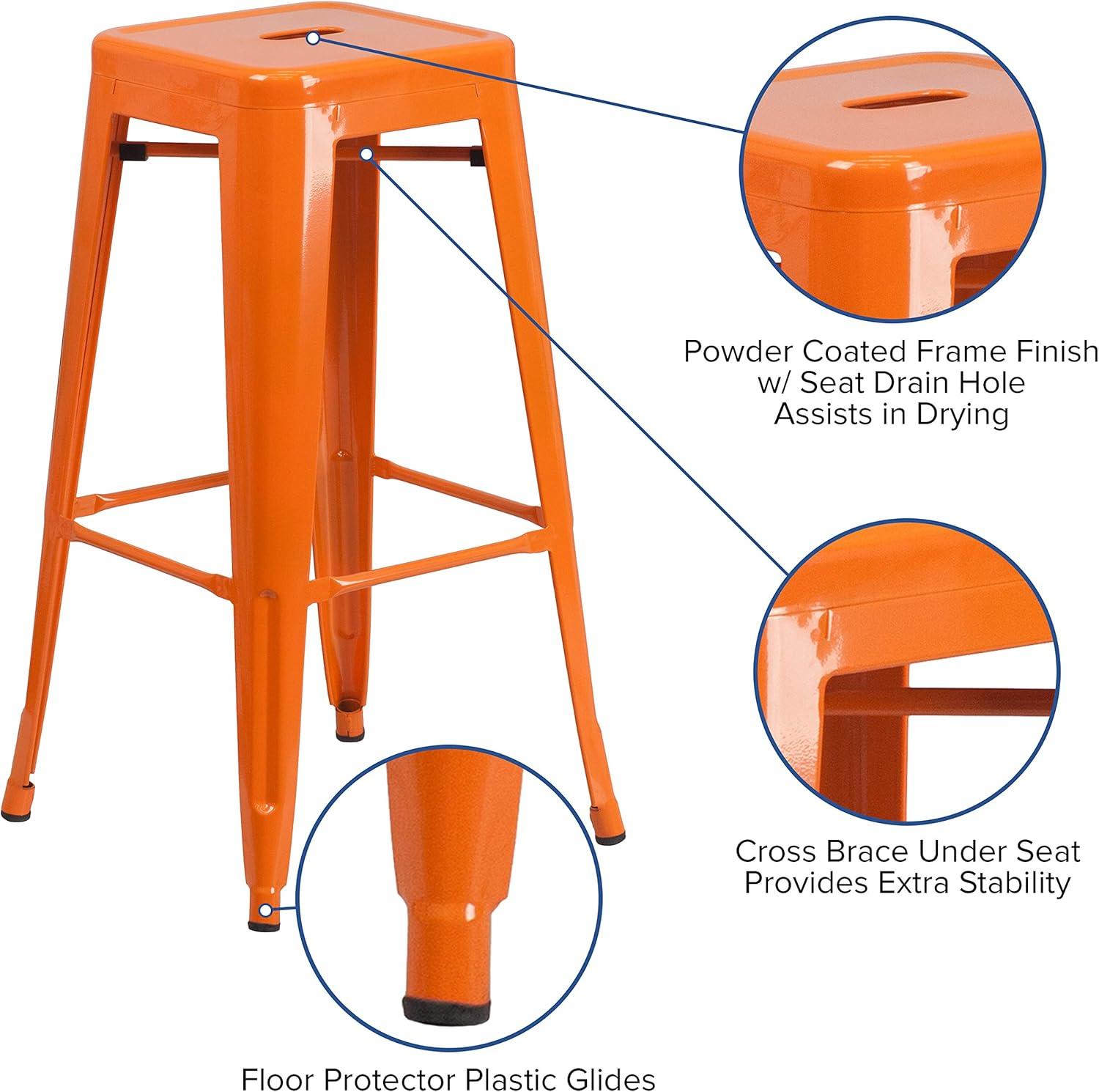 Flash Furniture Commercial Grade 30" High Backless Orange Metal Indoor-Outdoor Barstool with Square Seat