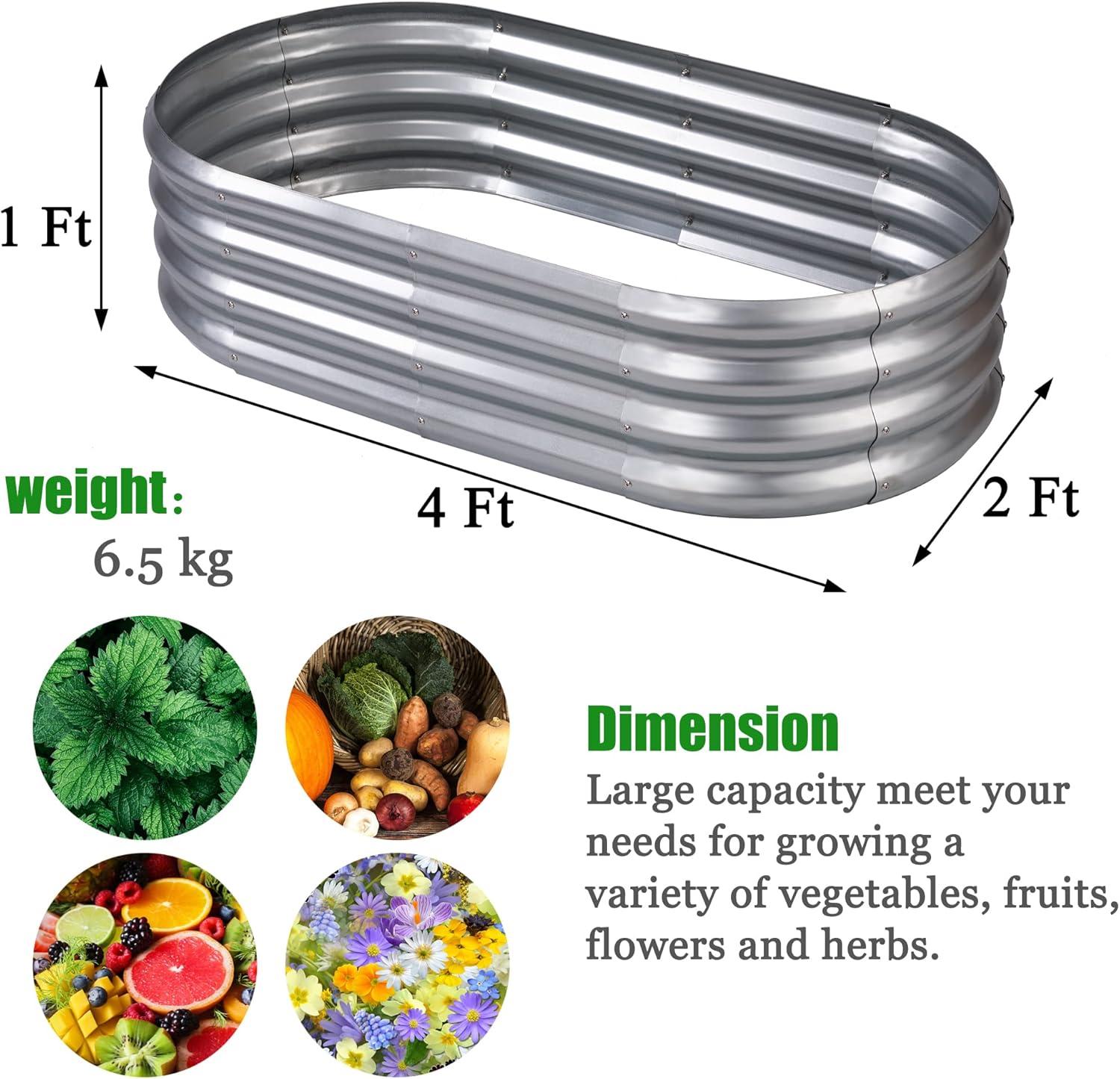Sunnyglade Galvanized Raised Garden Bed Kit, Rot-Resistant Metal Garden Bed Planter for Gardening Vegetables, Fruits, Flower (4 .4X 2 x 0.8 FT)