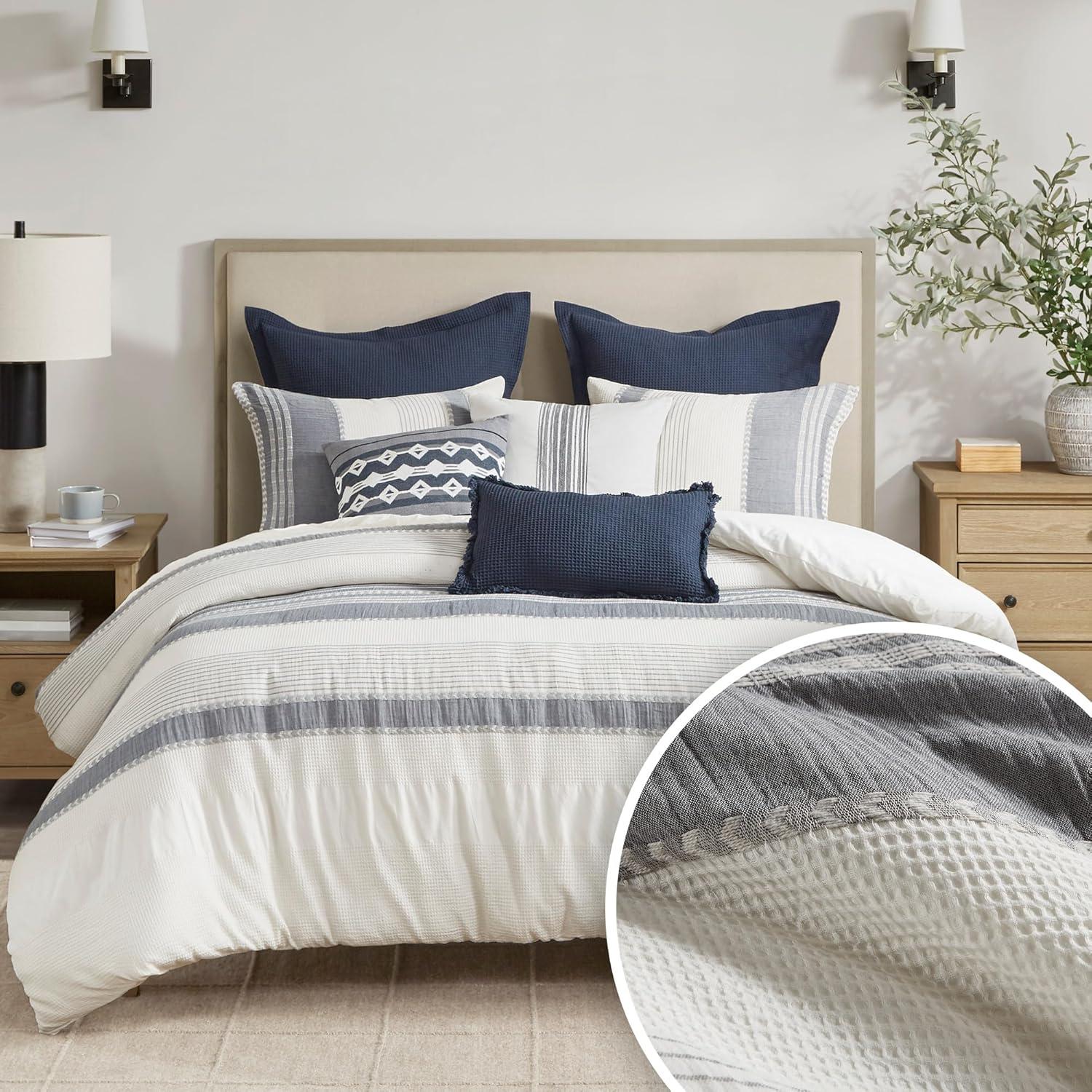 Murphy Oversized Cotton Jacquard Comforter Set With Euro Shams And Throw Pillows