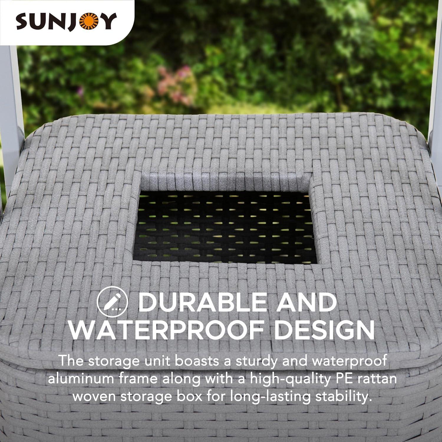 Sunjoy Aluminum Frame Pool Towel Valet Tower with 2-Tier Shelves and A Large All-Weather Wicker Storage Basket for Dirty Towels