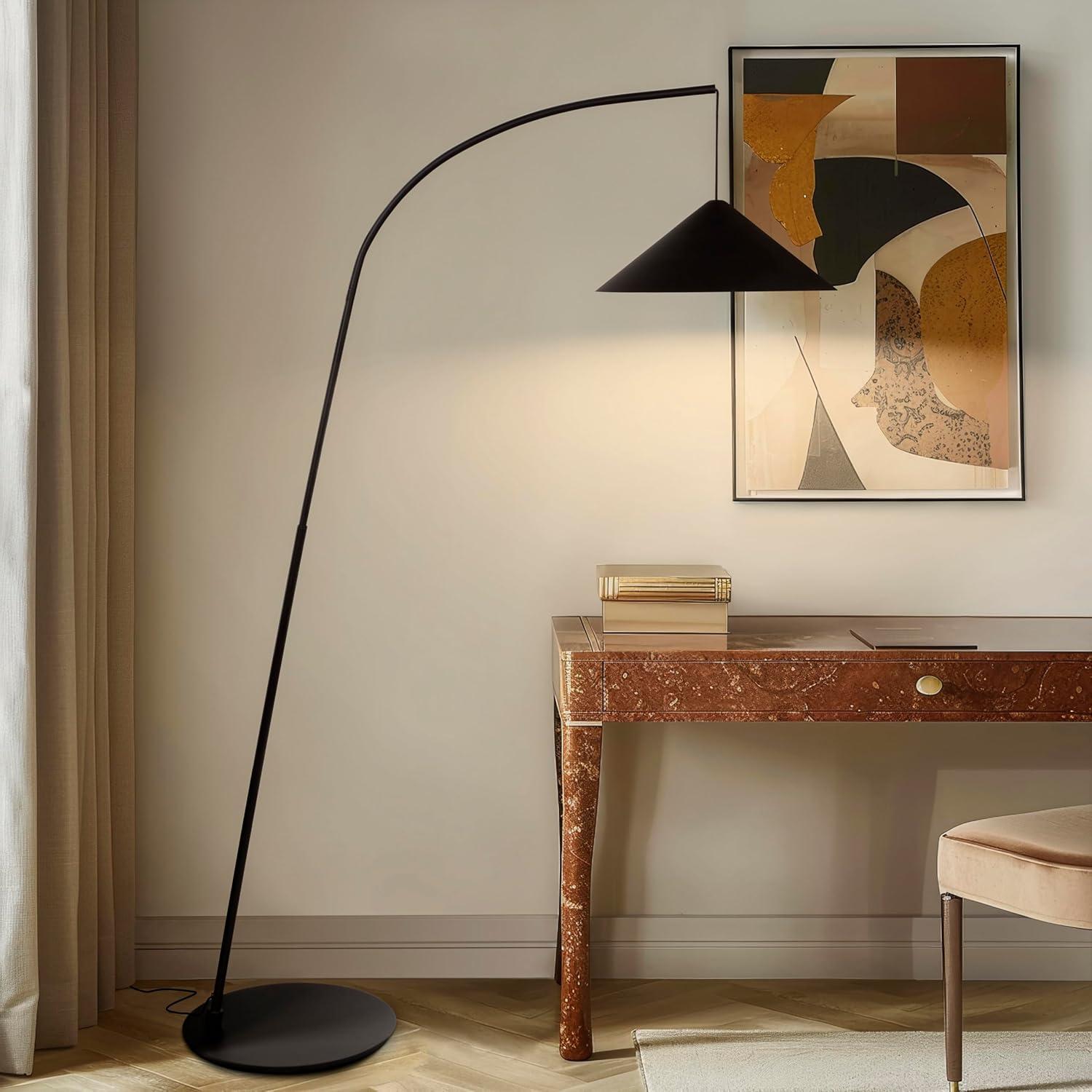 Devin 66" Black Metal Arc Floor Lamp with LED Light