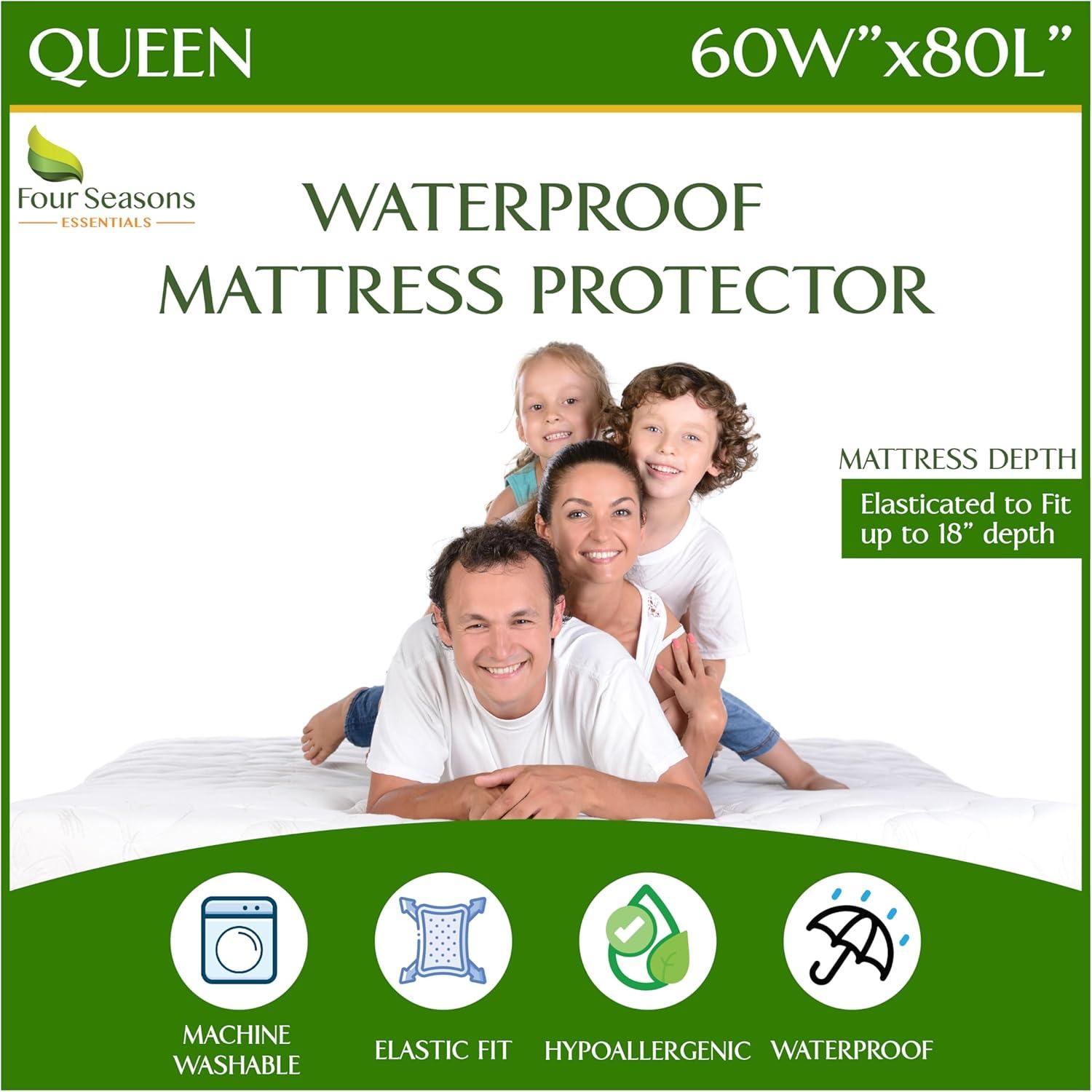 Queen Bamboo Mattress Protector - Waterproof Fitted Sheet Mattress Cover Hypoallergenic Soft Pad Protects From Dust
