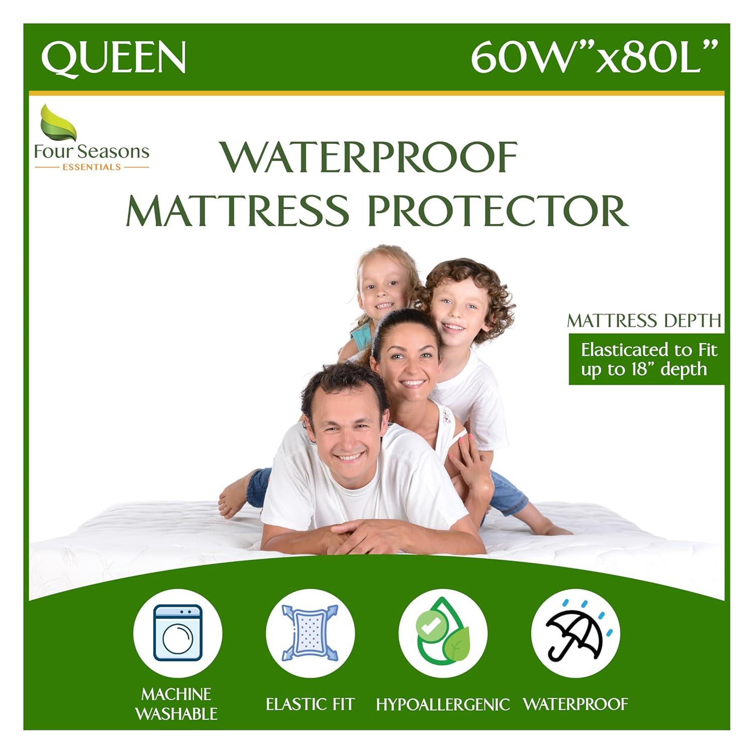 Queen Bamboo Mattress Protector - Waterproof Fitted Sheet Mattress Cover Hypoallergenic Soft Pad Protects From Dust