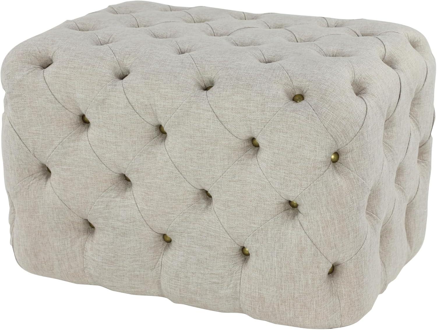 Linen Tufted Ottoman Bench Beige - Olivia & May