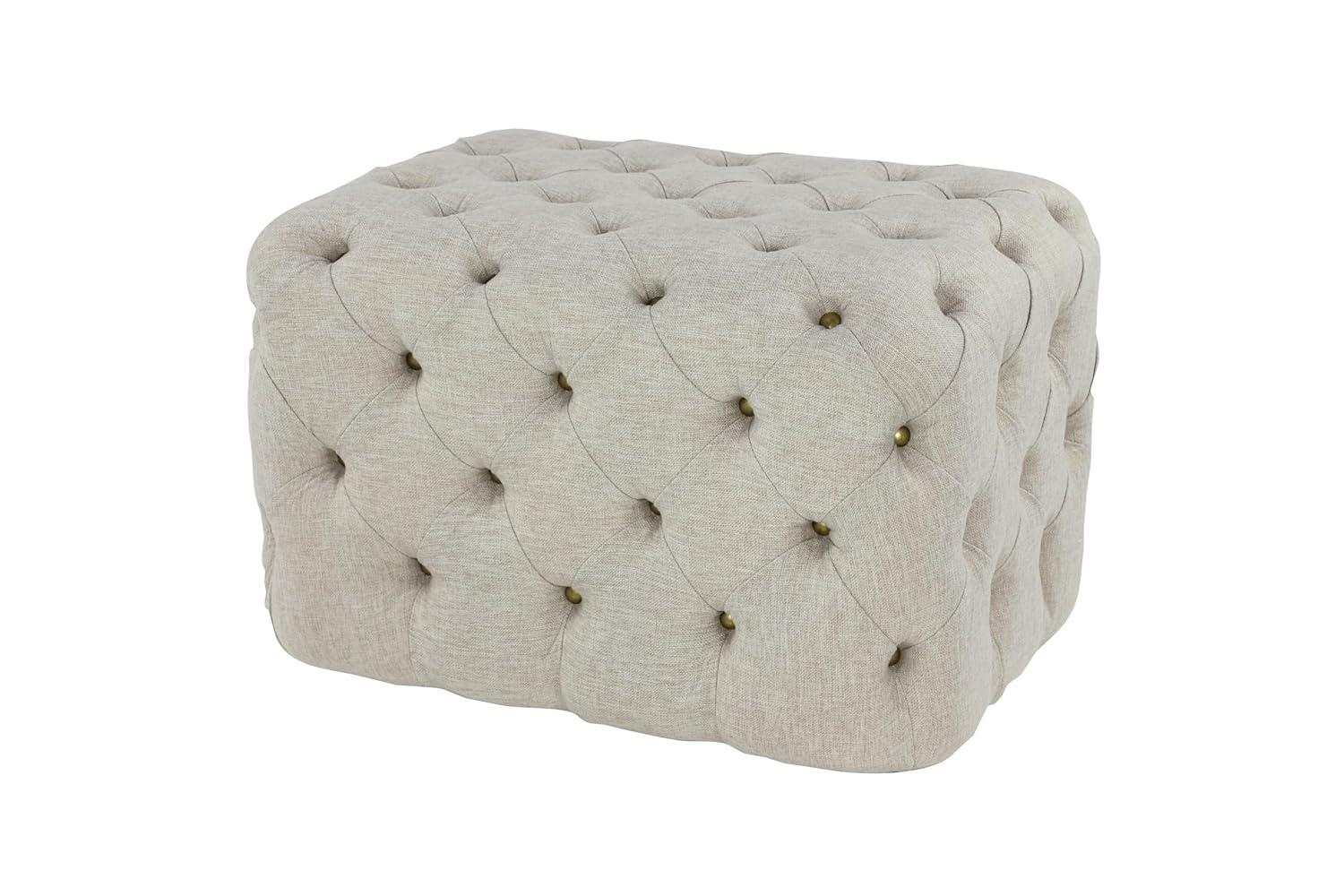 Linen Tufted Ottoman Bench Beige - Olivia & May