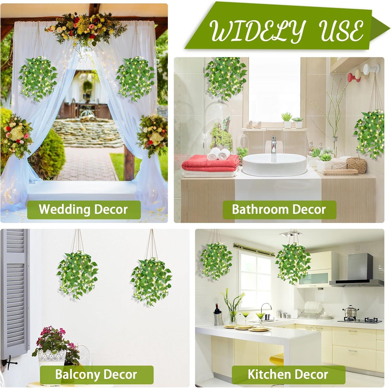 Hanging Plant Fake Plants with Pots, 2 Pack Artificial Plants, Faux Anthurium Leaf Basket for Wall Home Room Indoor Outdoor Decor