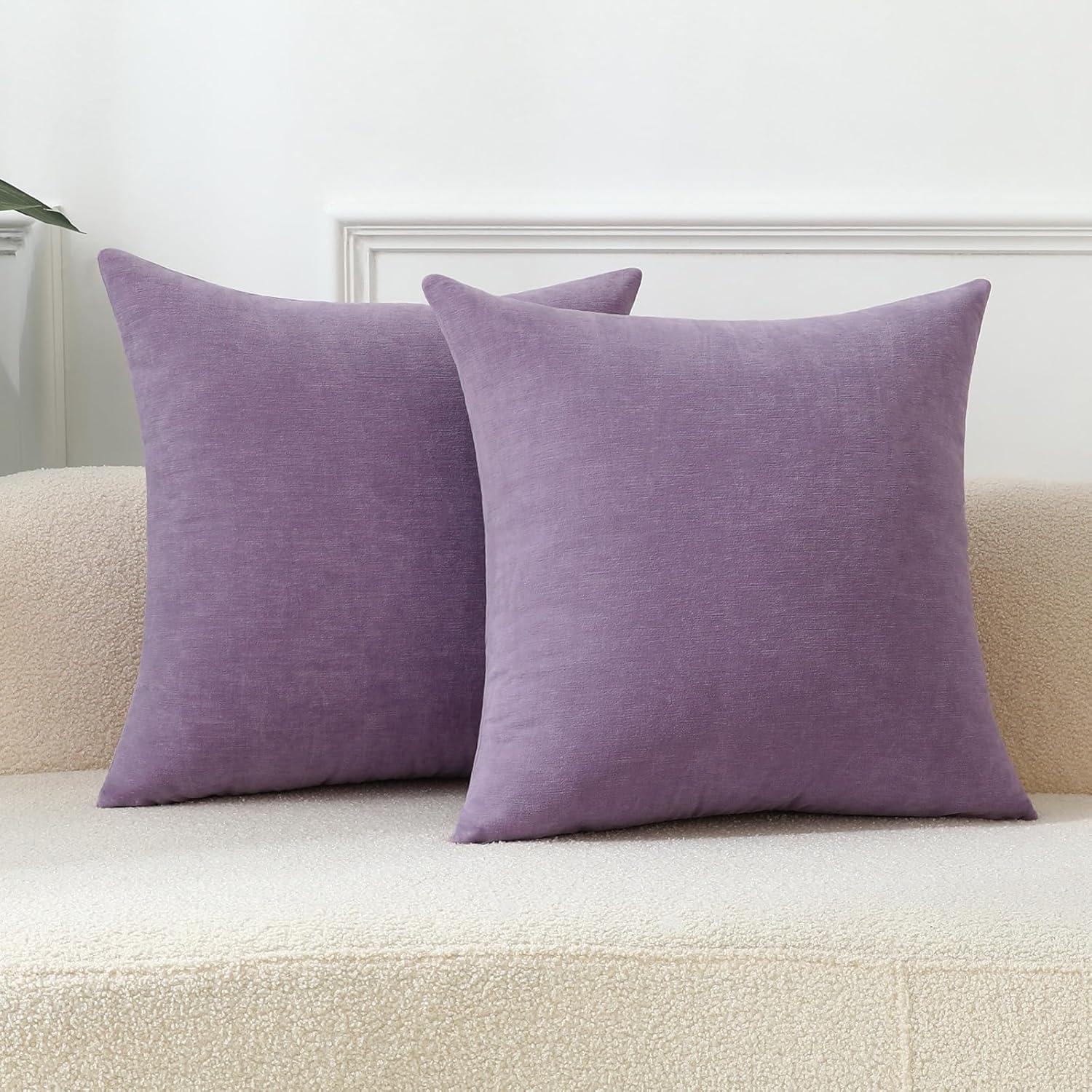 2 Pack Throw Pillow Covers 18x18 inch, Purple Pillow Covers for Bed Room Living Couch Home Dercoration