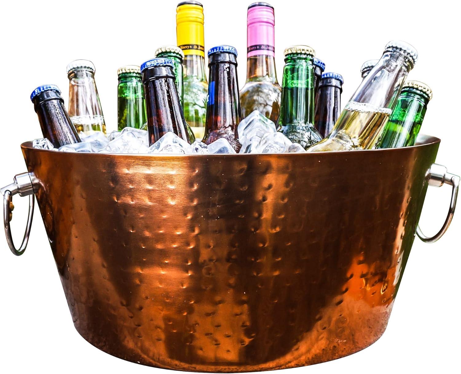 BREKX Anchored Rose Copper Stainless-Steel Beverage Tub, Wine and Beer Bucket - 14"W x 6.75"H