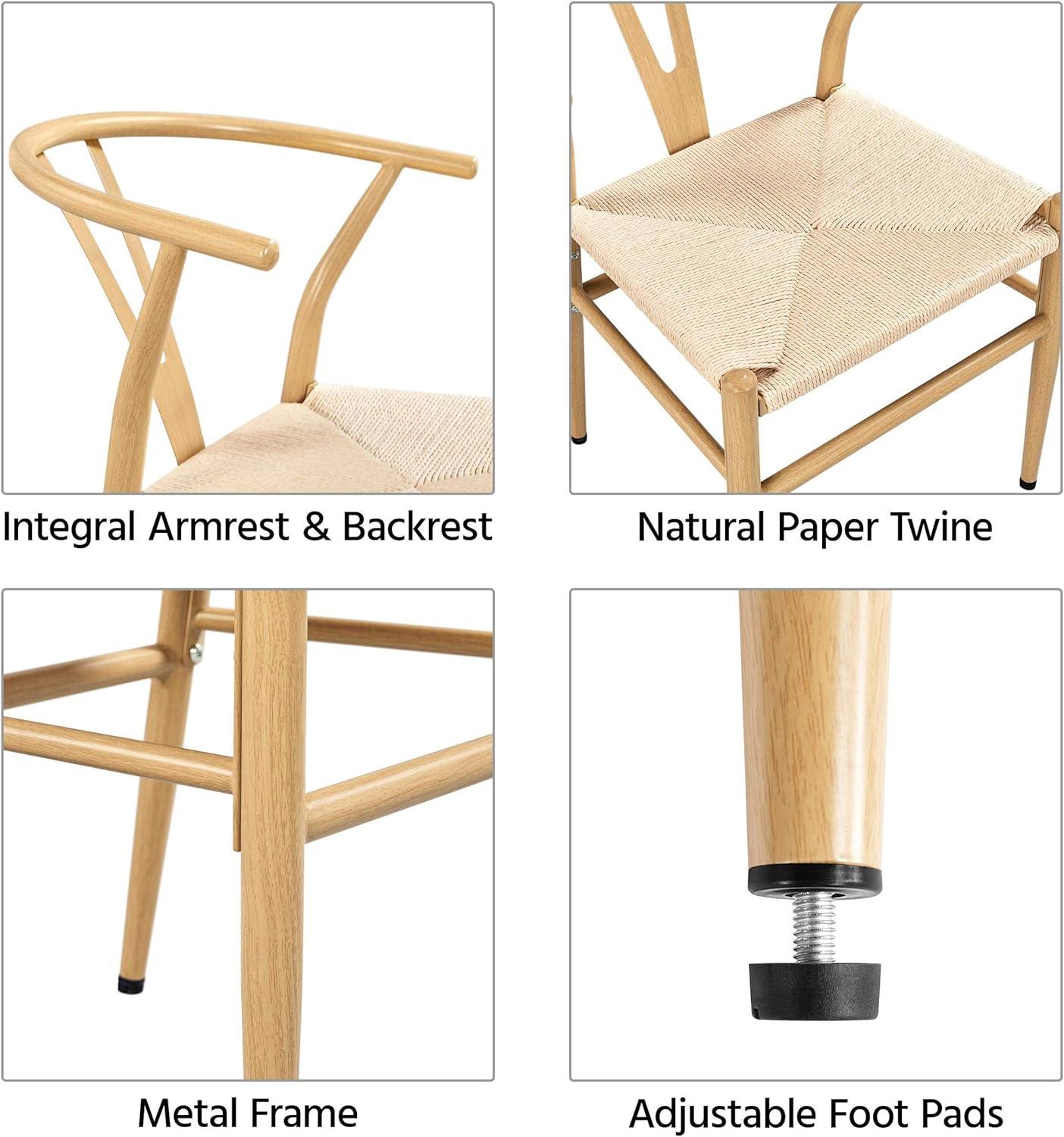 Natural Wood and Rattan Wishbone Arm Chair Set