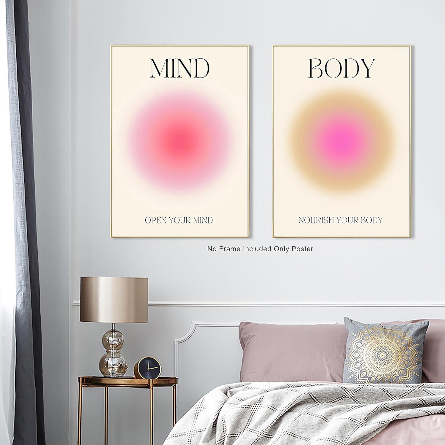 AXXPosters-Mind Body Soul Print Positive Aura Energy Poster Trendy Gradient Spiritual Wall Art Canvas Painting Aesthetic Posters for Room Home Decor 16*24*3 Un (Mind Heart Soul, 16*24 Un)