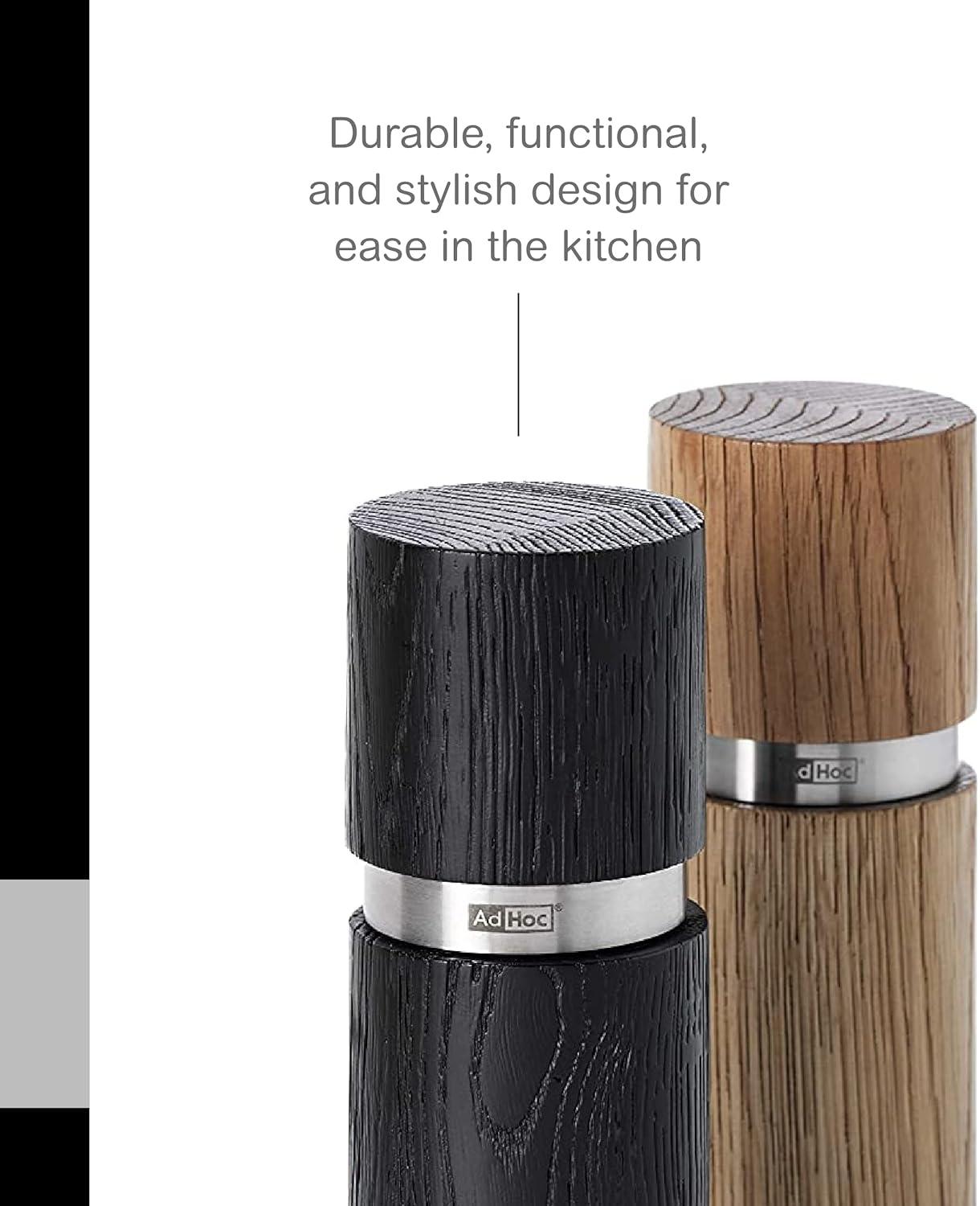 AdHoc Textura Salt & Pepper Mill Gift Set with Ceracut, Black and Tan 5.5"