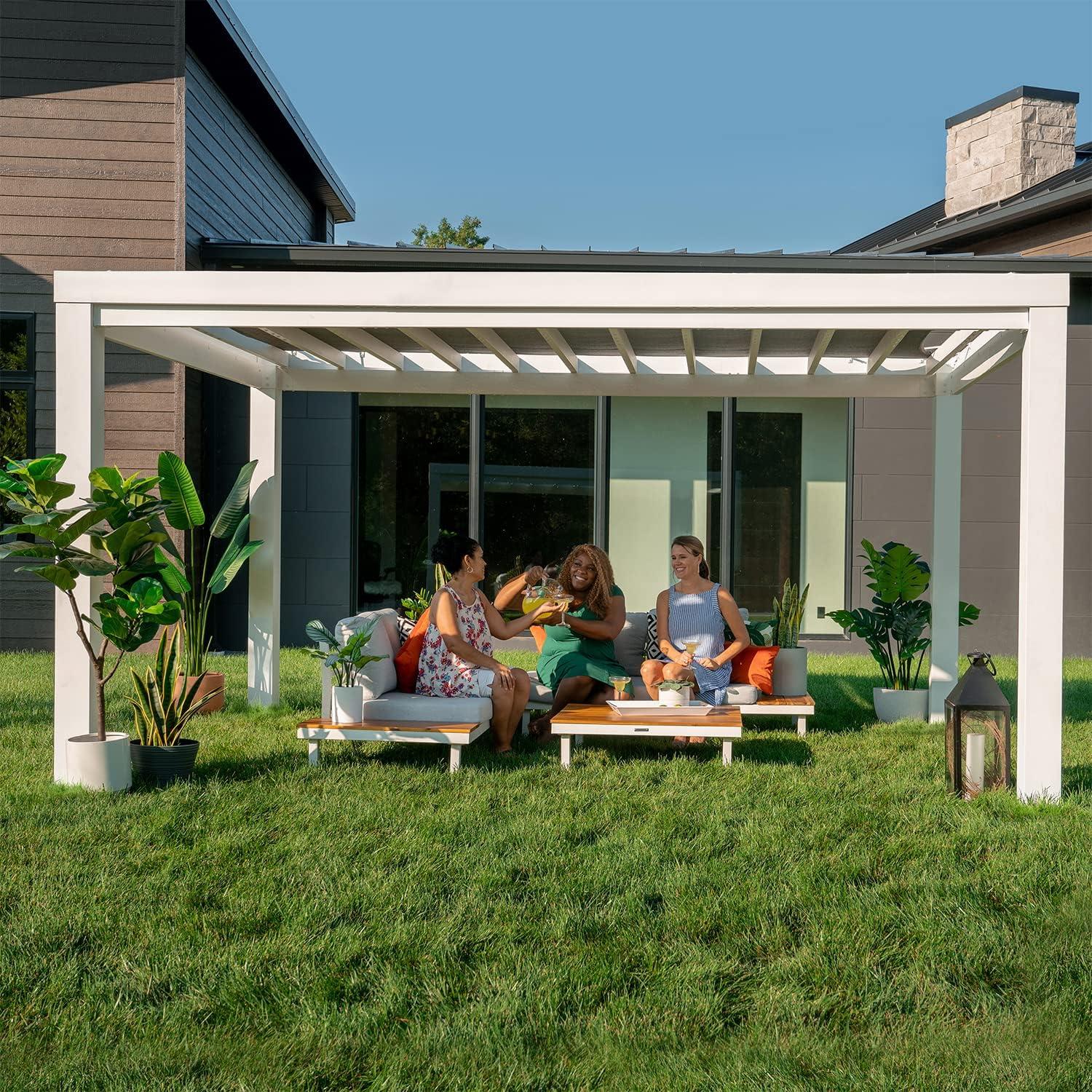 Backyard Discovery Backyard Discovery Windham 14' x 10' Modern Galvanized Steel Outdoor Patio Pergola Kit with Shade Sail Canopy and PowerPort