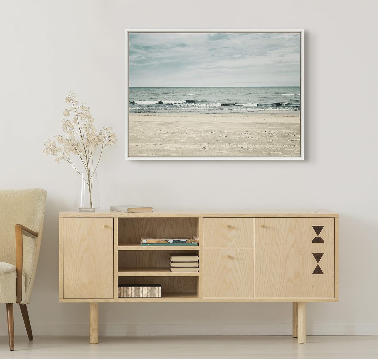 28" x 38" Sylvie Beach 2 Framed Canvas by Emiko and Mark Franzen White - Kate & Laurel All Things Decor: Modern Nautical Wall Art