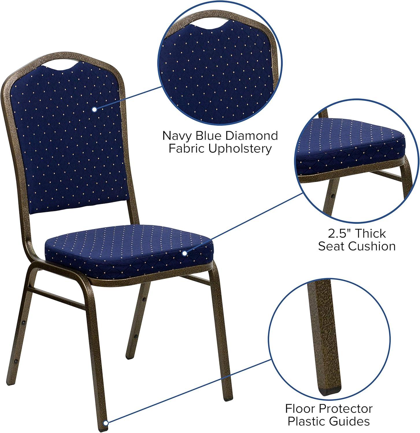 Flash Furniture HERCULES Series Crown Back Stacking Banquet Chair in Navy Blue Dot Patterned Fabric - Gold Vein Frame