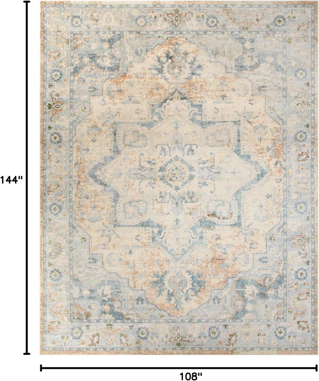 Nourison Astra Machine Washable Vintage Medallion Indoor Rug Beige Blue 9' x 12'